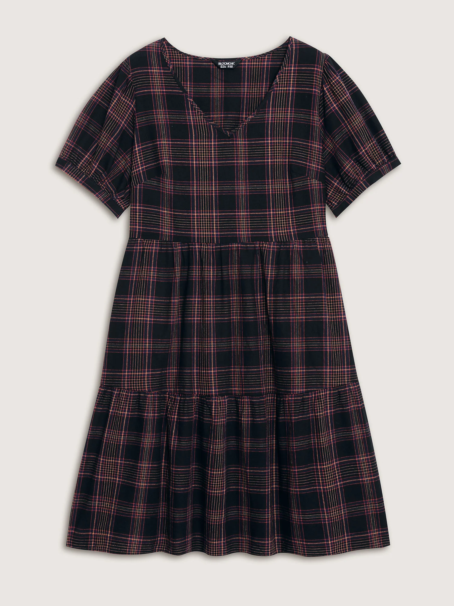 Cotton Retro Plaid Print Tiered Stretchy Mini Dress - Image 7