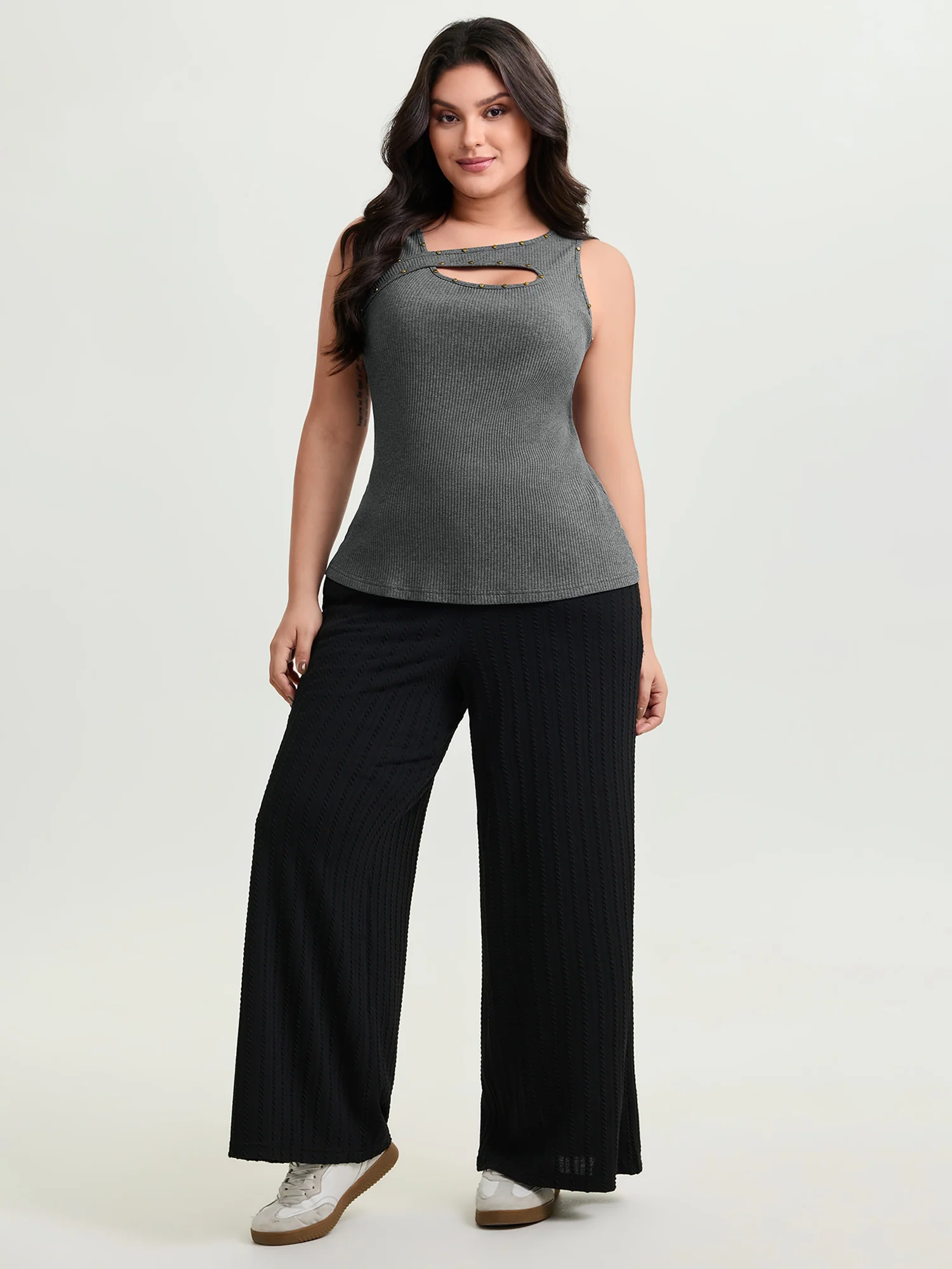 Cotton Ribbed Asymmetric Neckline Tank Top - Image 3