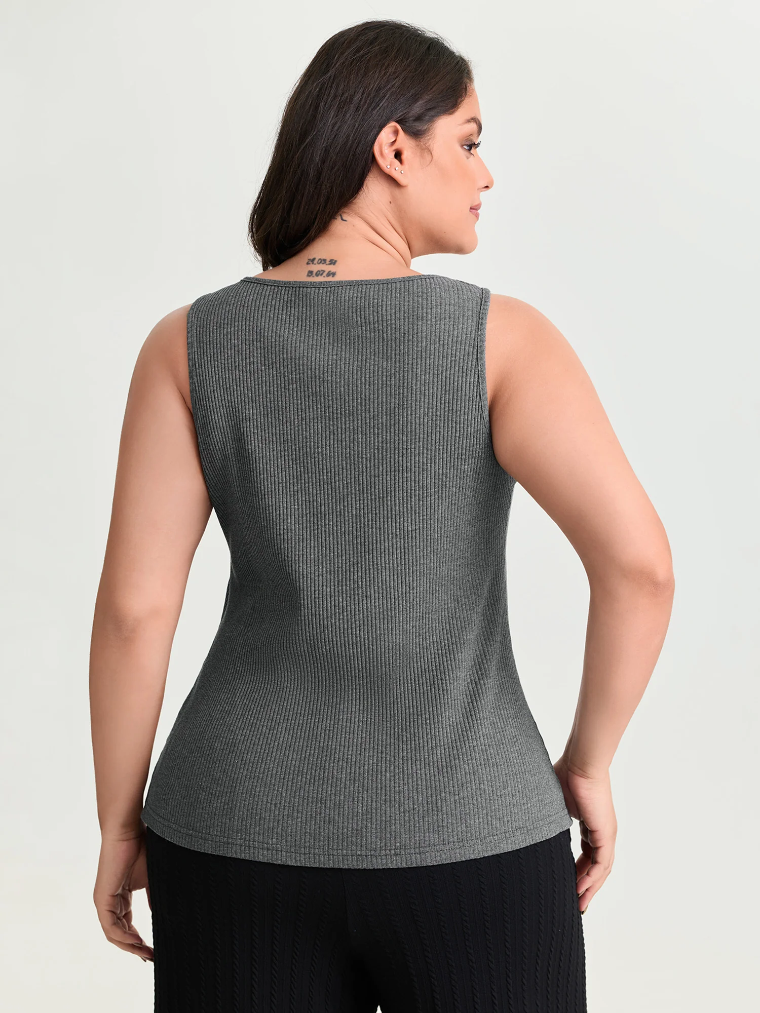 Cotton Ribbed Asymmetric Neckline Tank Top - Image 4