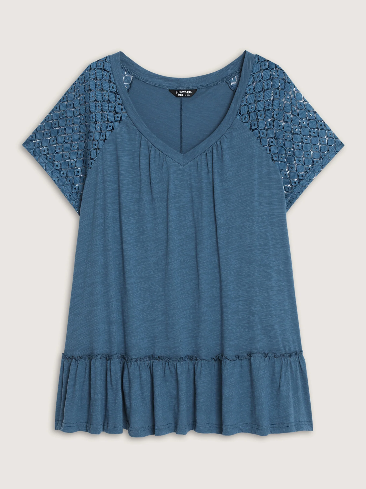 Cotton Ruffle Hem Eyelet Lace T-Shirt - Image 7