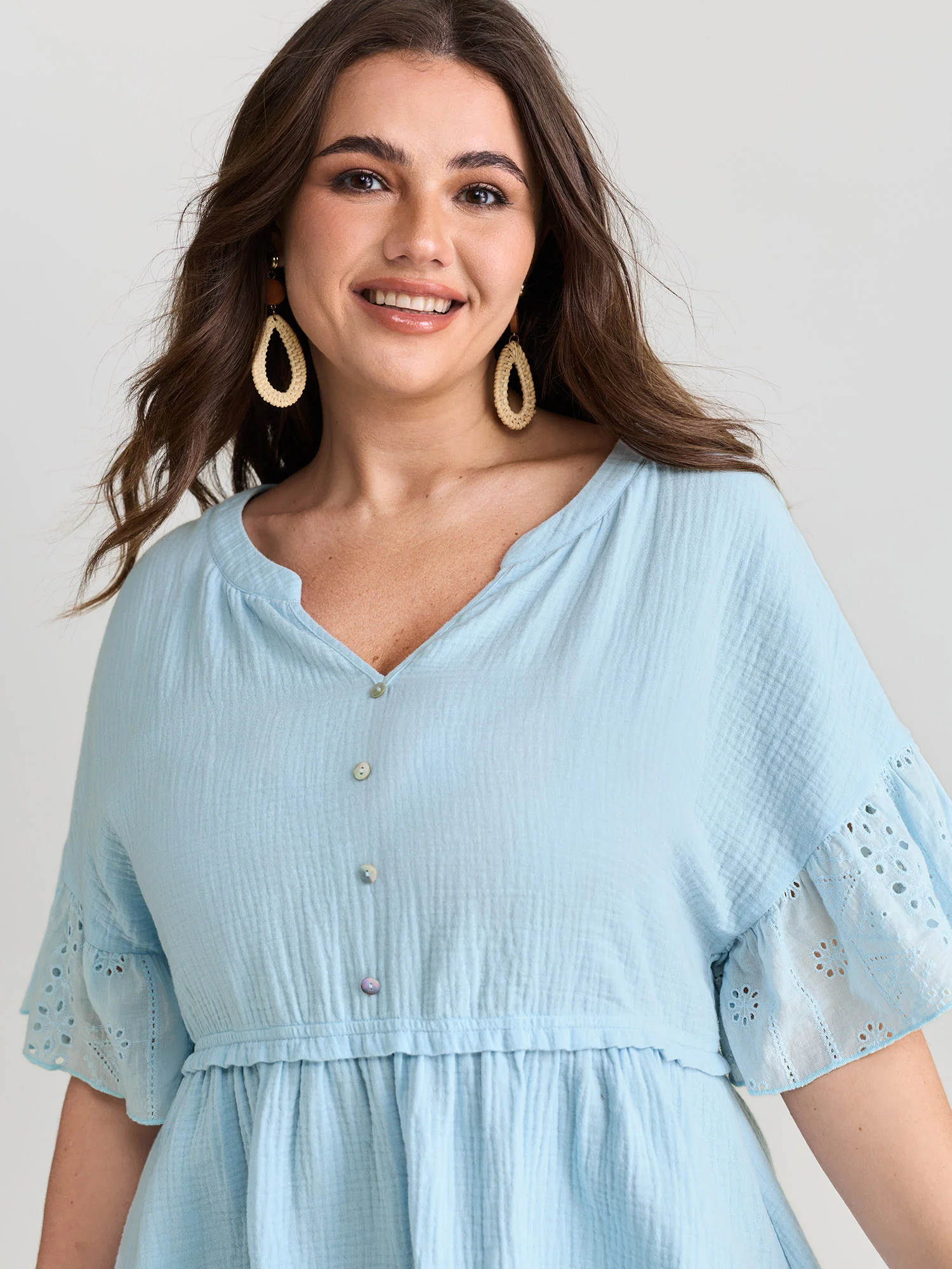 Cotton Ruffle Sleeve Babydoll T-Shirt - Image 2