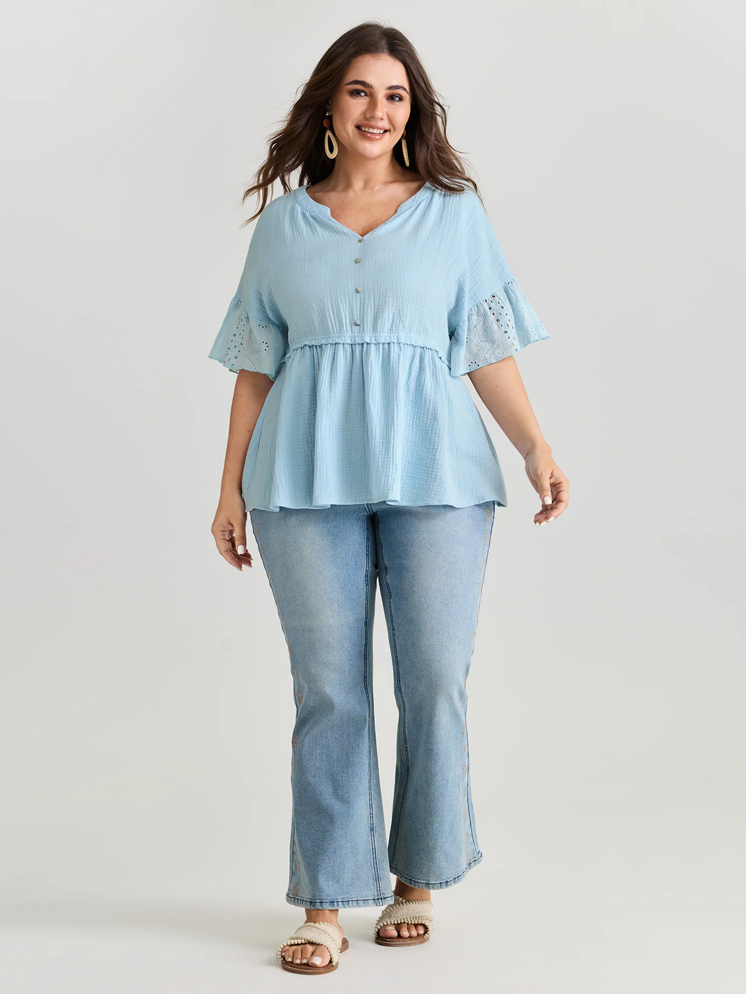 Cotton Ruffle Sleeve Babydoll T-Shirt - Image 3