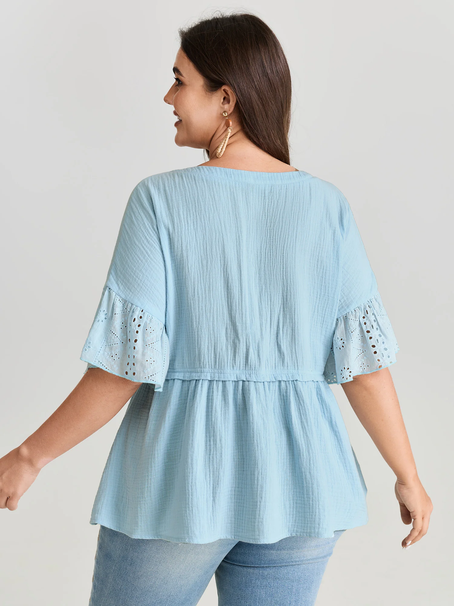 Cotton Ruffle Sleeve Babydoll T-Shirt - Image 4
