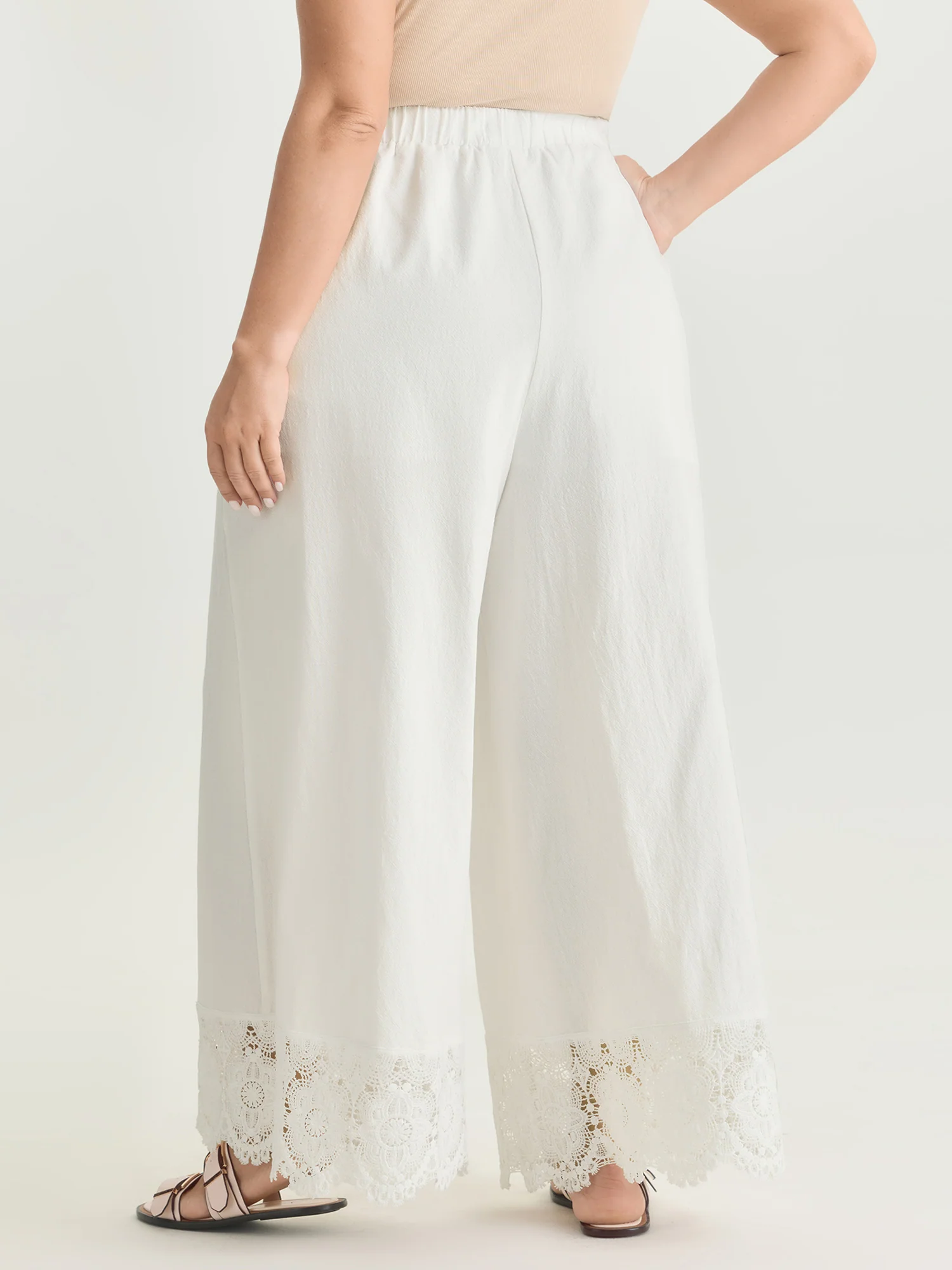 Cotton Scalloped Lace Hem Flared Pants - Image 6