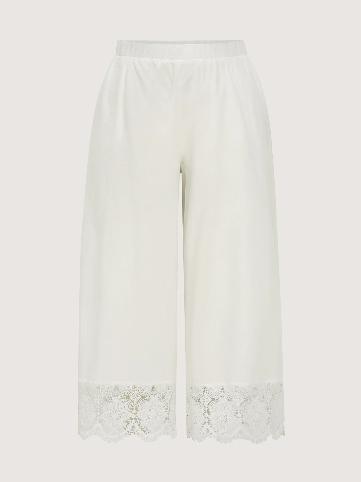 Cotton Scalloped Lace Hem Flared Pants - Image 9