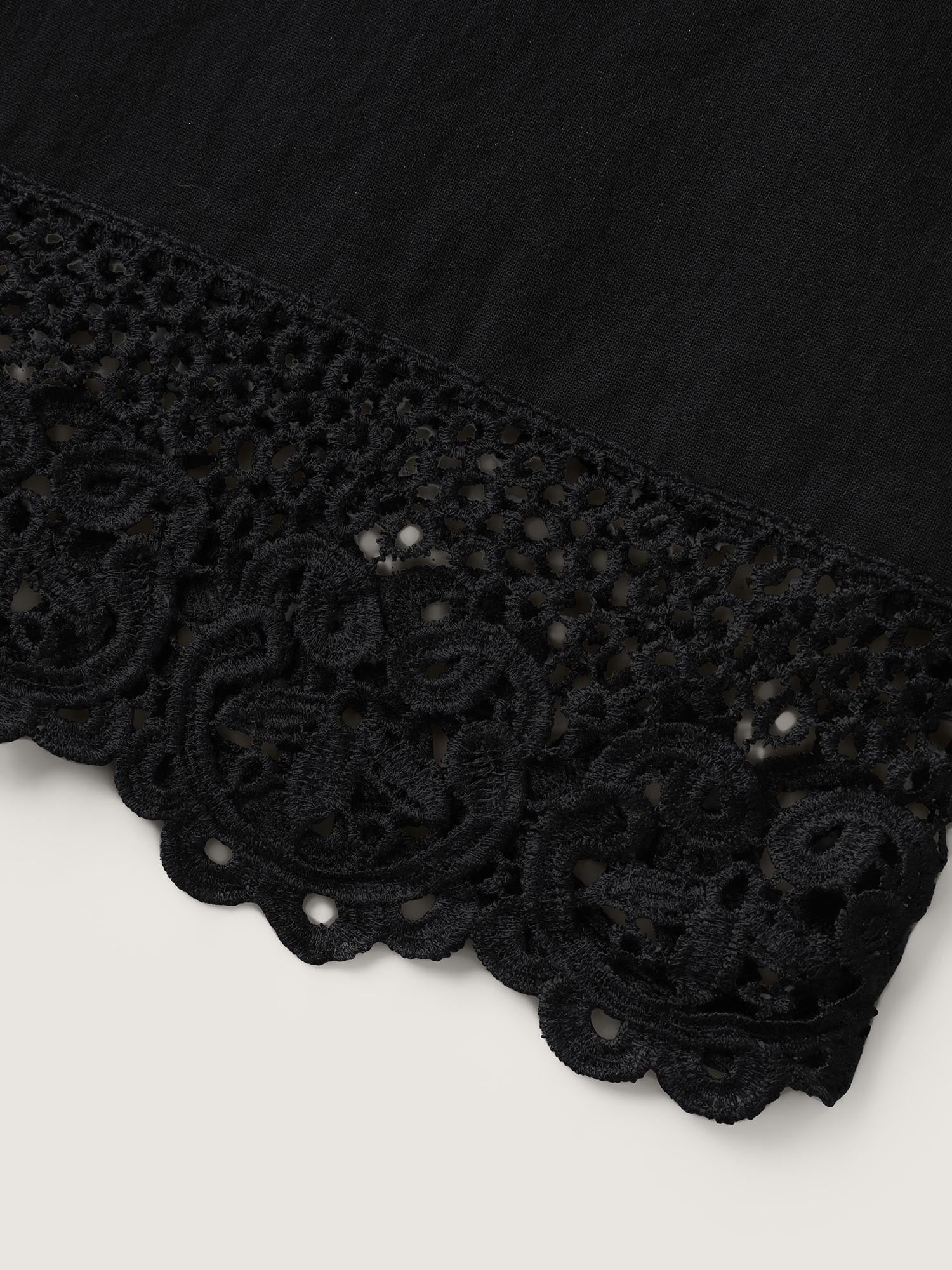 Cotton Scalloped Lace Hem Wide-Leg Pants - Image 6