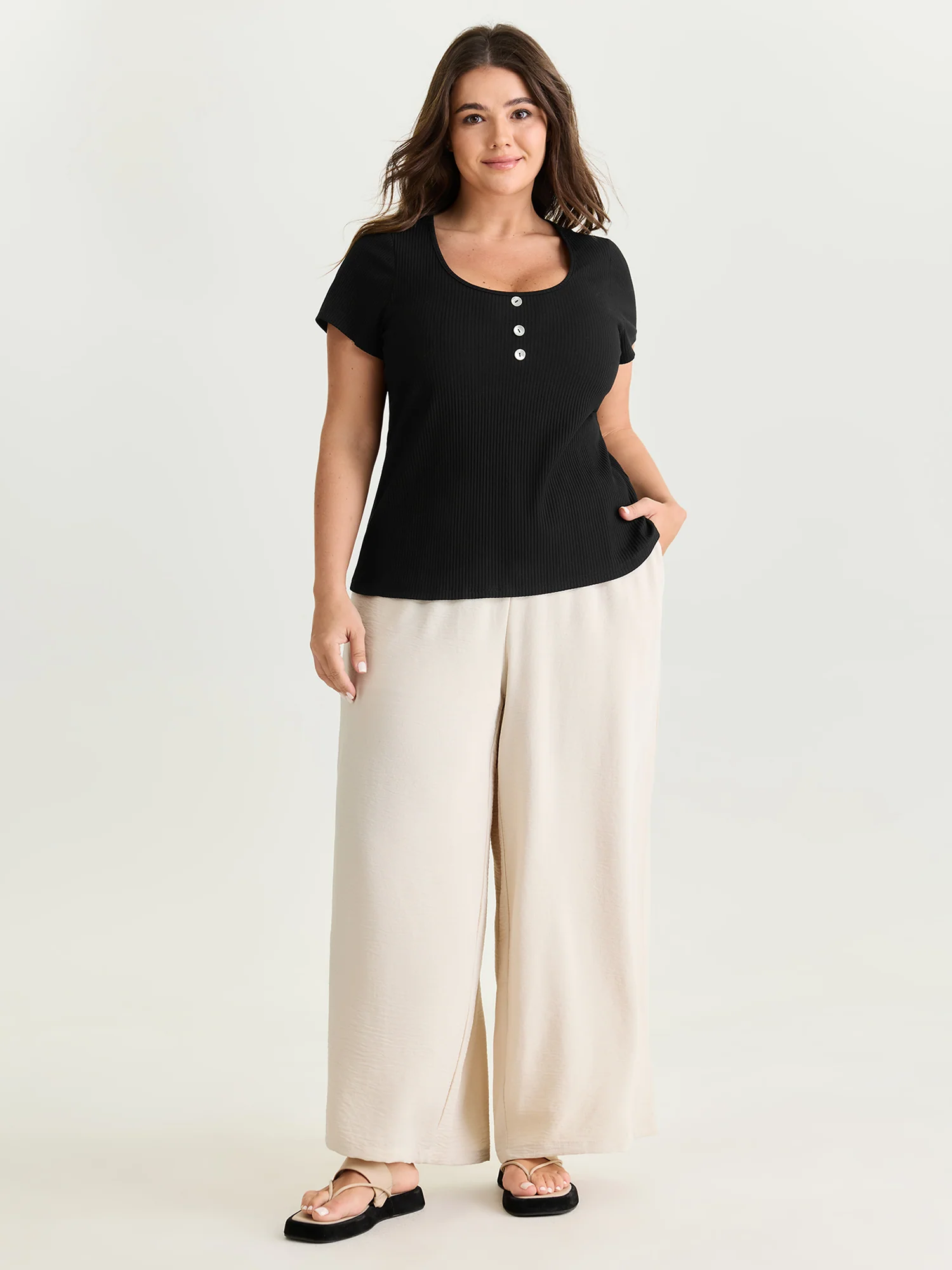 Cotton Scoop Neck Curvy-Fit T-Shirt - Image 3