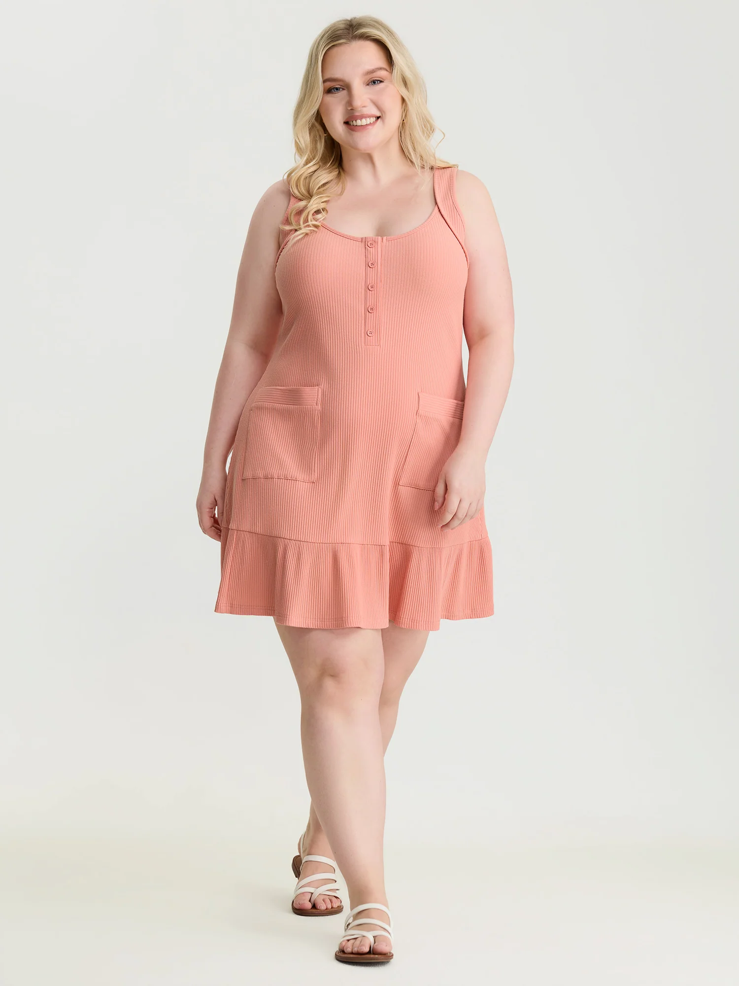 Cotton Scoop Neckline Ruffled Hem Mini Dress - Image 3