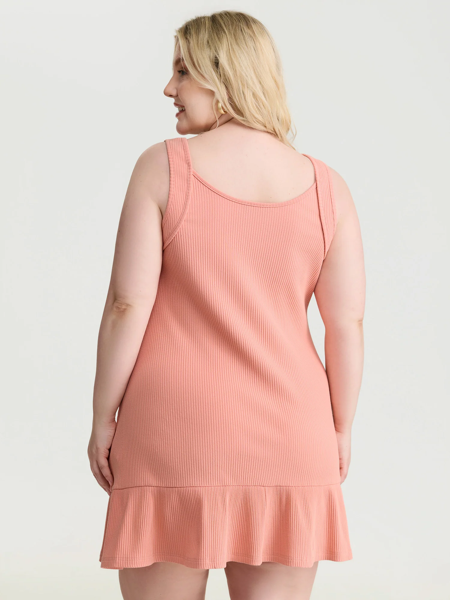 Cotton Scoop Neckline Ruffled Hem Mini Dress - Image 4