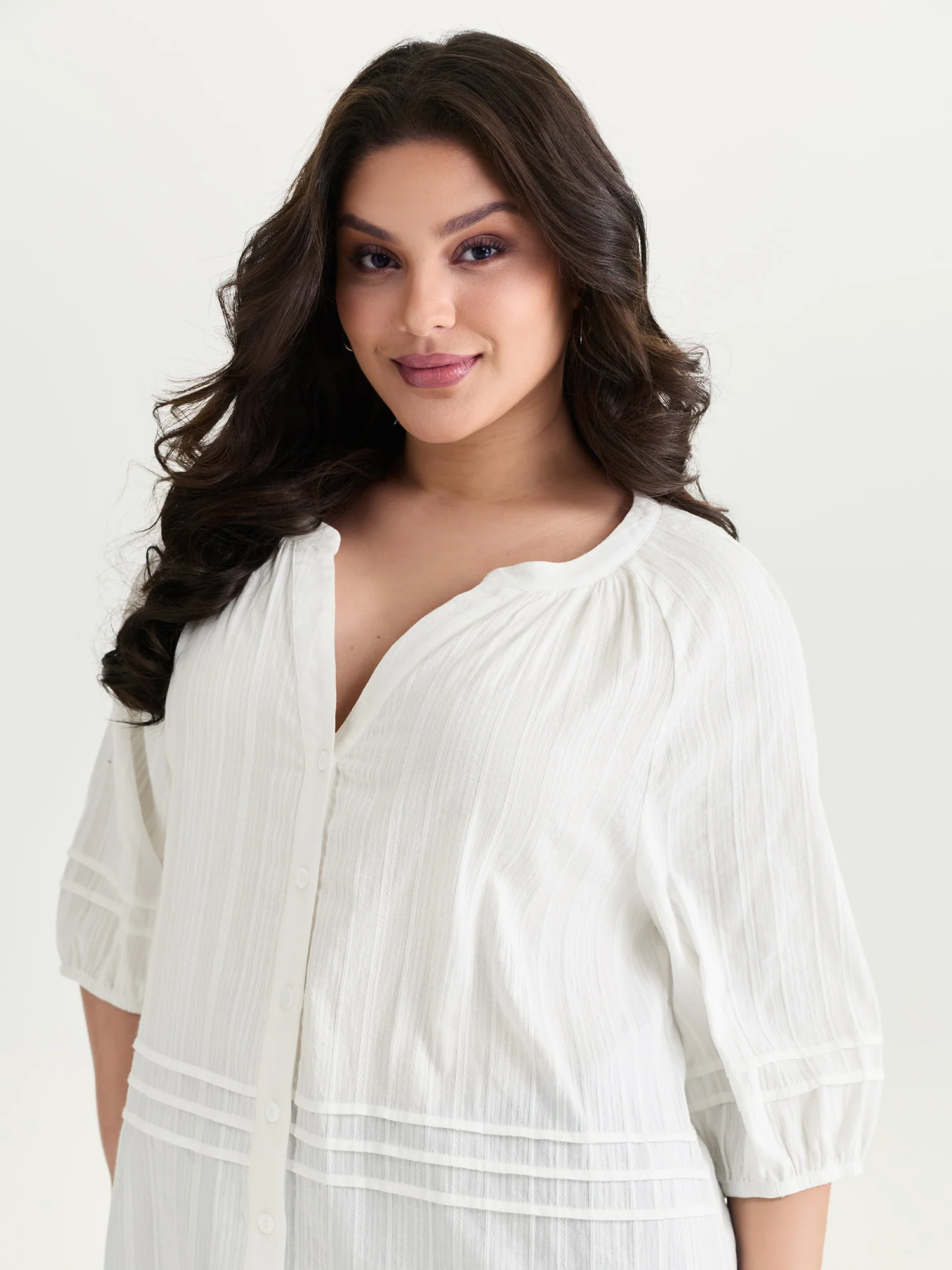 Cotton Sheer V Neck Button Down Shirt - Image 2