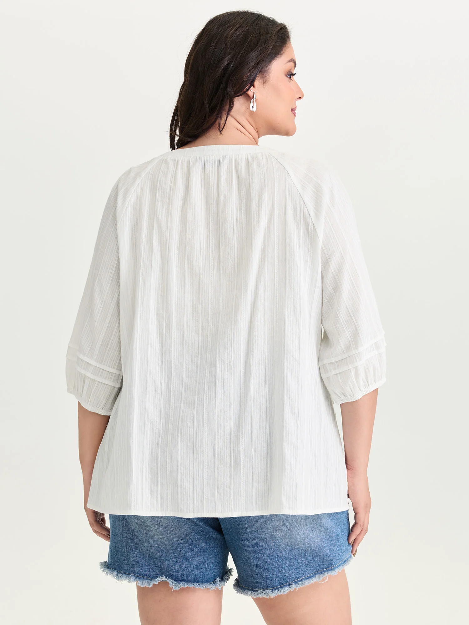 Cotton Sheer V Neck Button Down Shirt - Image 4
