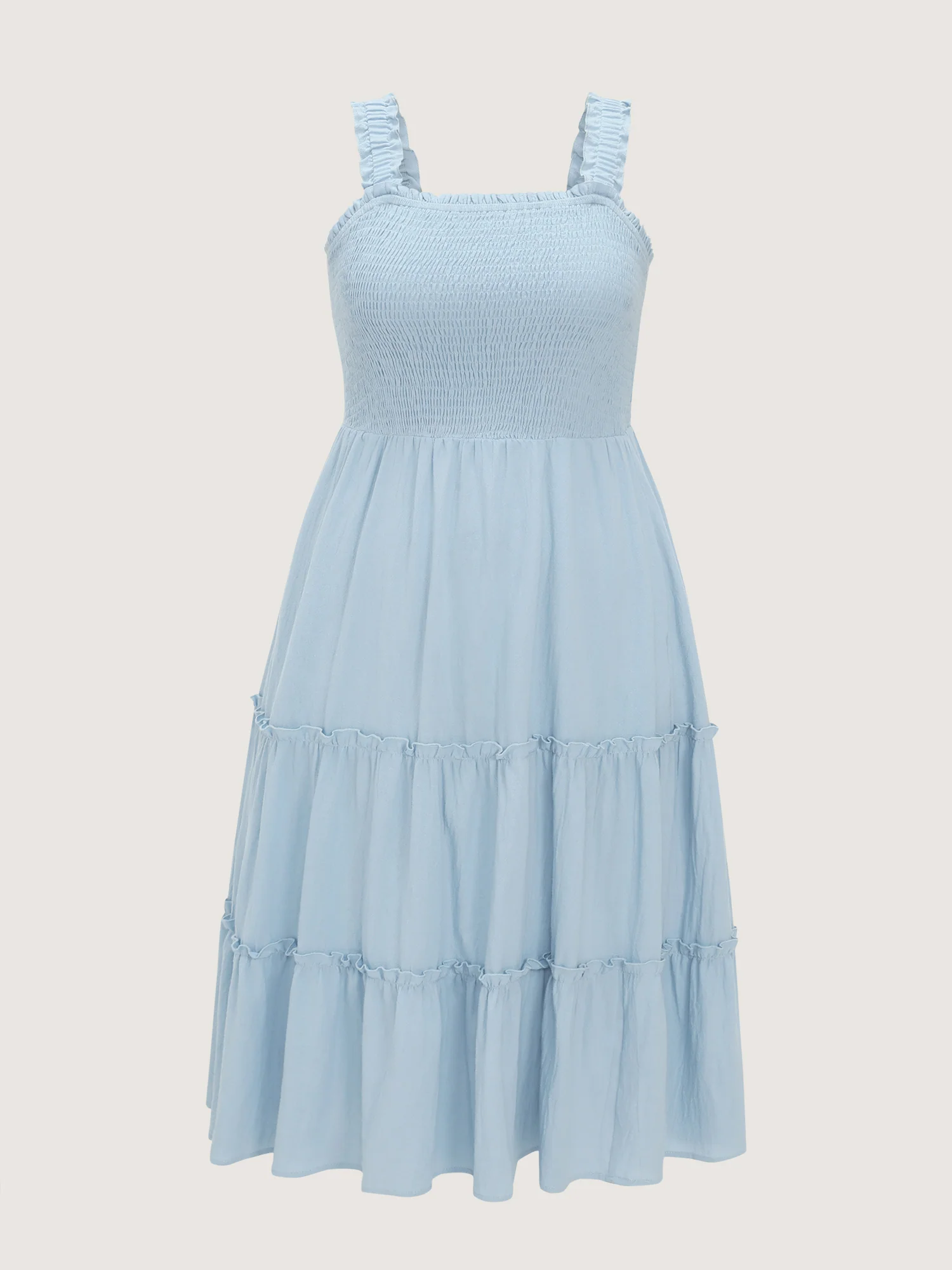 Cotton Shirred Bodice Ruffled Straps Plain Maxi Dress - Image 8