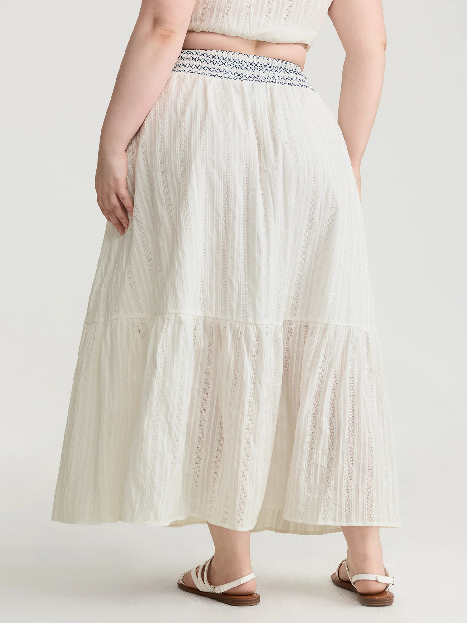 Cotton Shirred Contrast Waist Pockets Maxi Skirt - Image 5