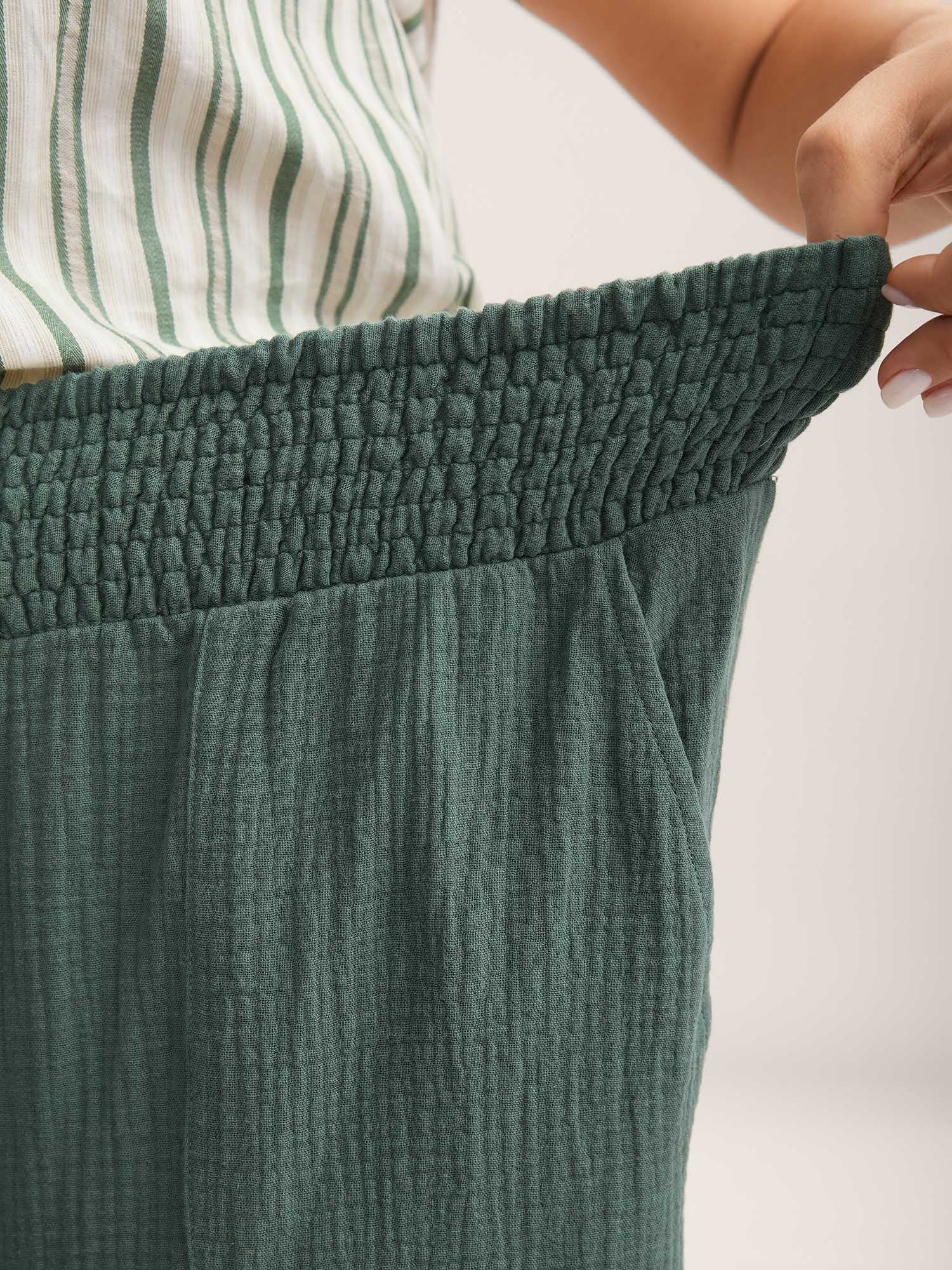 Cotton Shirred Textured Wide-Leg Pants - Image 3