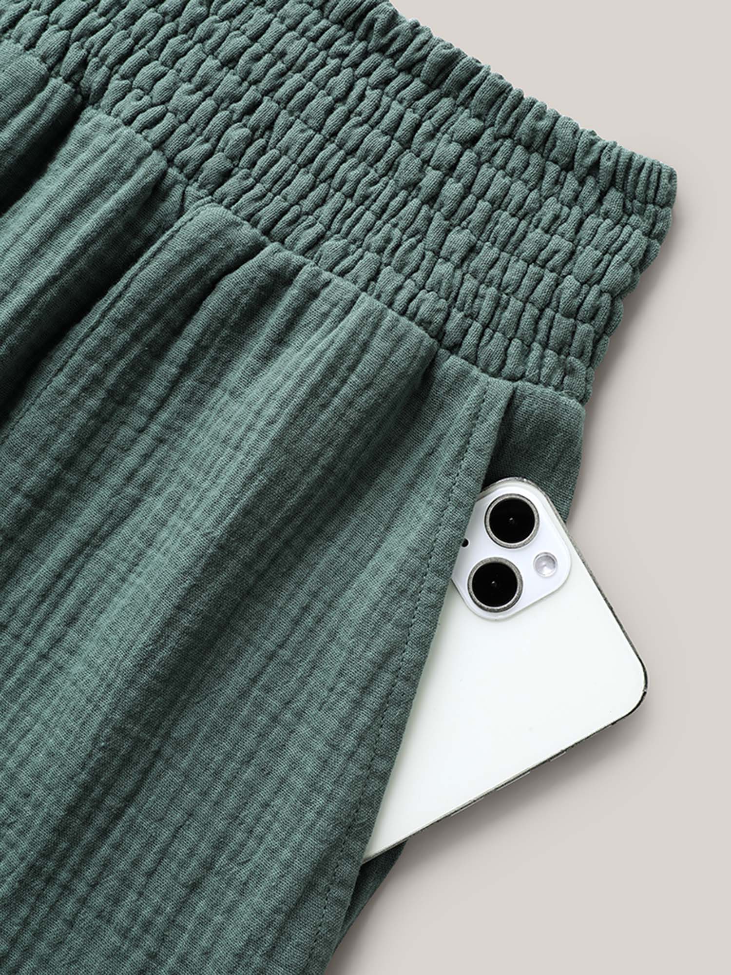 Cotton Shirred Textured Wide-Leg Pants - Image 5