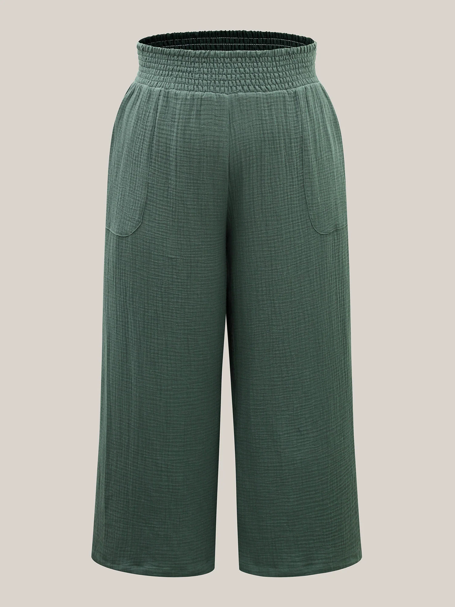 Cotton Shirred Textured Wide-Leg Pants - Image 7