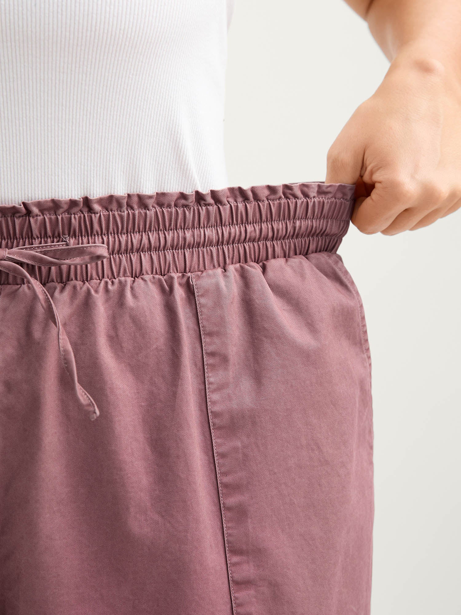 Cotton Shirred Wide Waistband Hem Slit Pants - Image 4