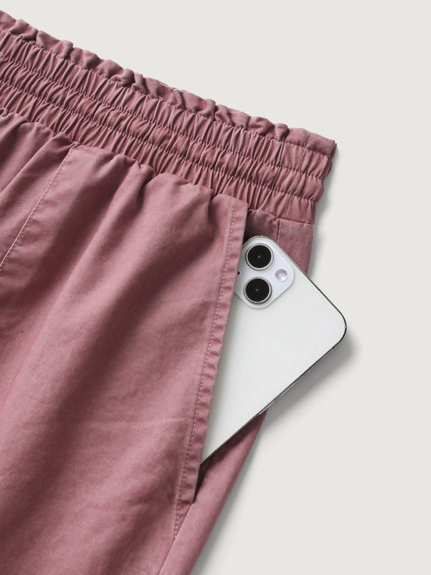 Cotton Shirred Wide Waistband Hem Slit Pants - Image 7