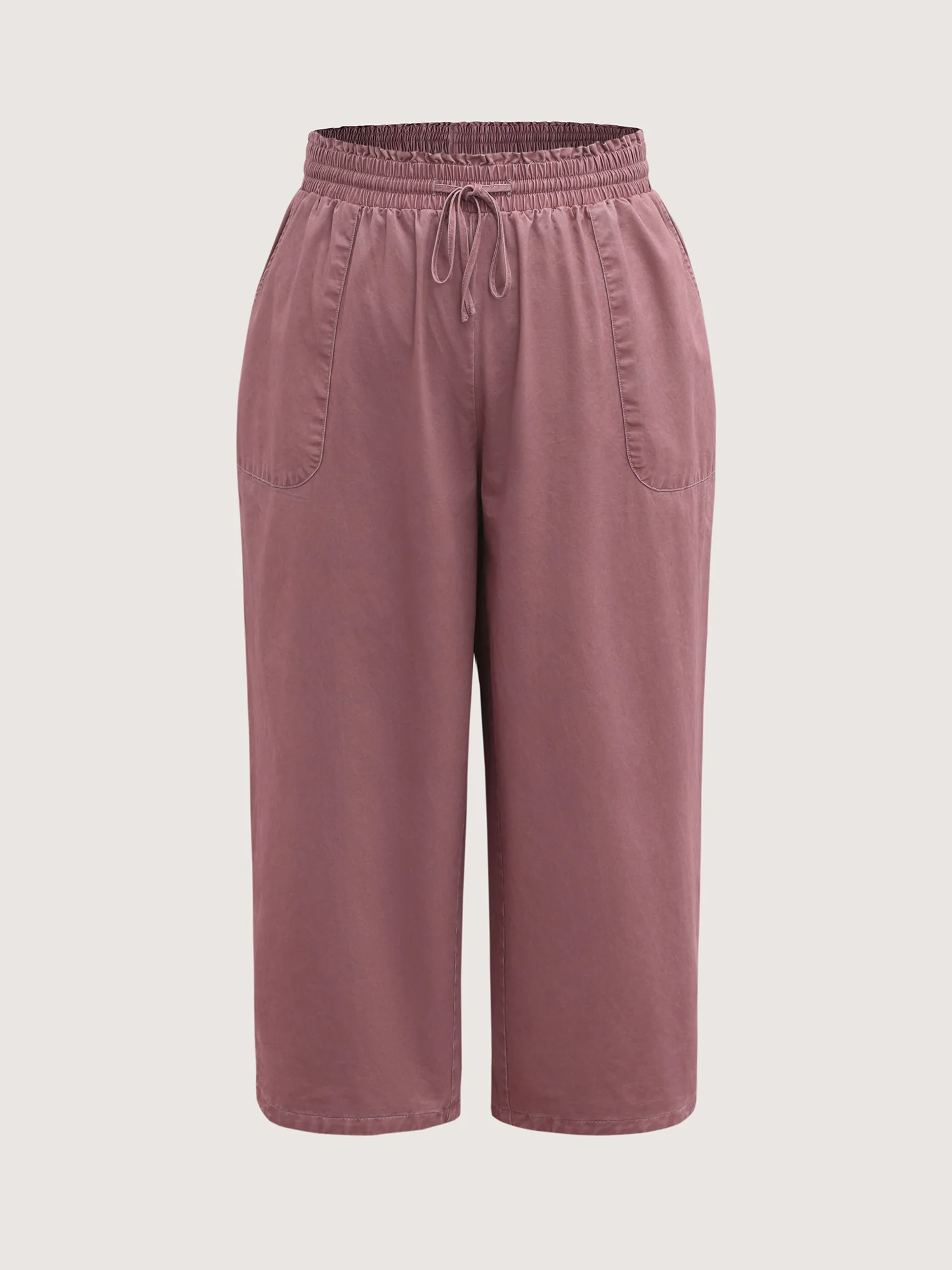 Cotton Shirred Wide Waistband Hem Slit Pants - Image 9