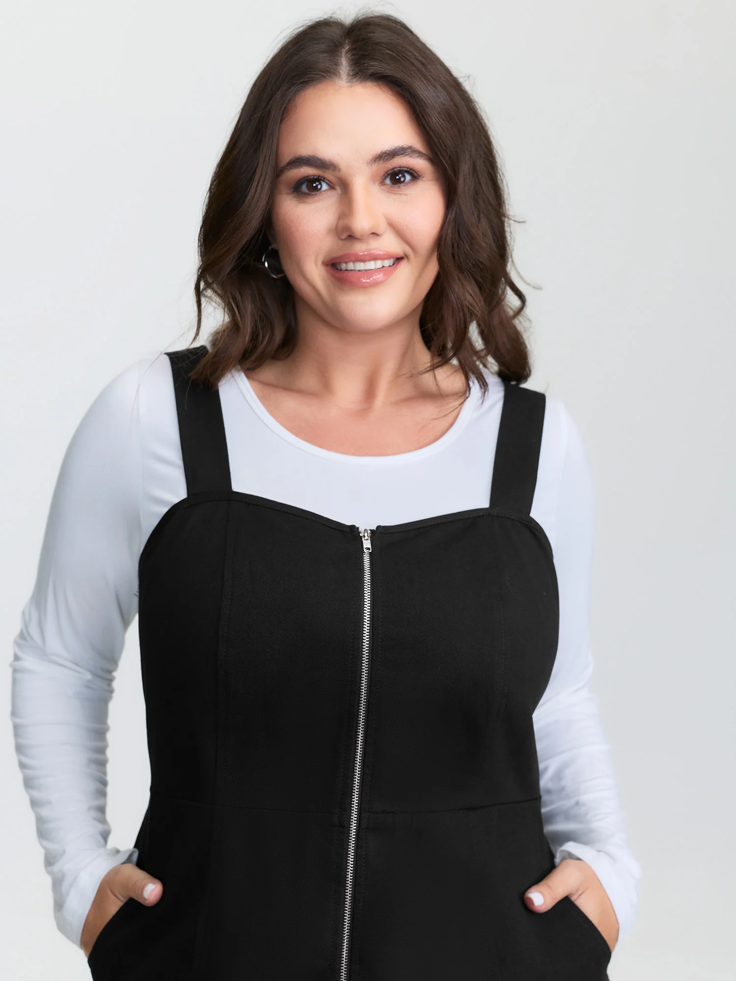 Cotton Shirred Zipper-Front Midi Dress - Image 2