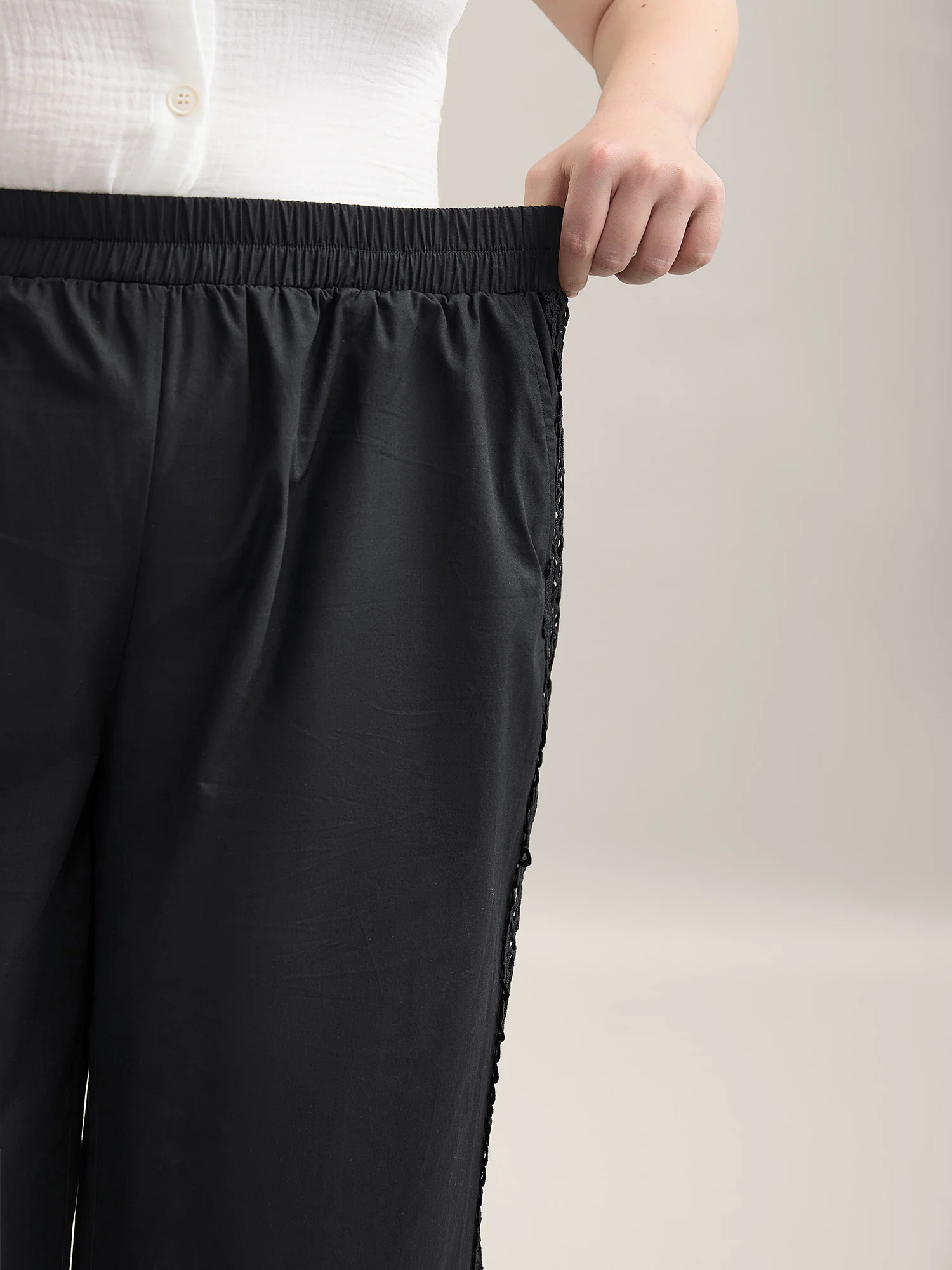 Cotton Side Lace Wide-Leg Pants - Image 4