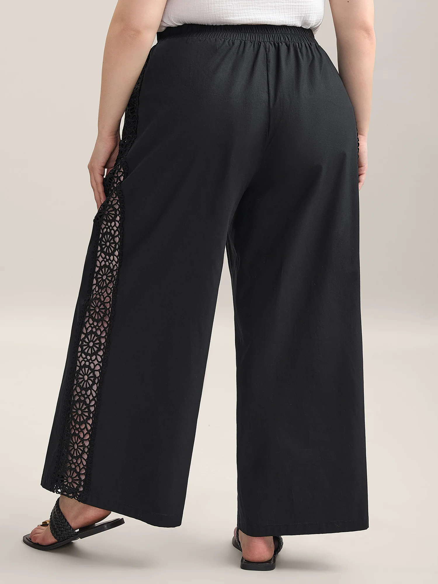 Cotton Side Lace Wide-Leg Pants - Image 5