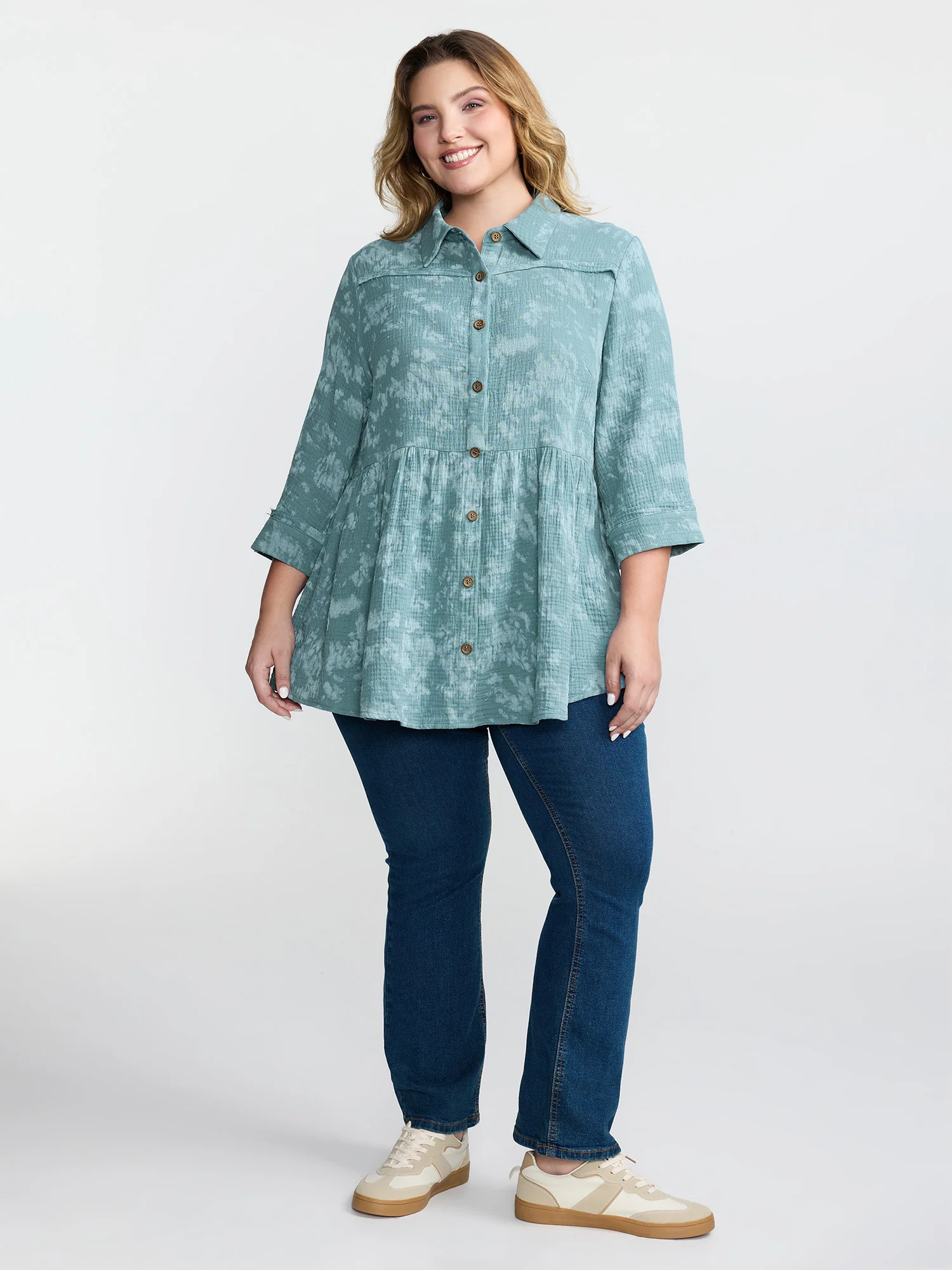Cotton Snowflake Effect Half-Placket Blouse - Image 3