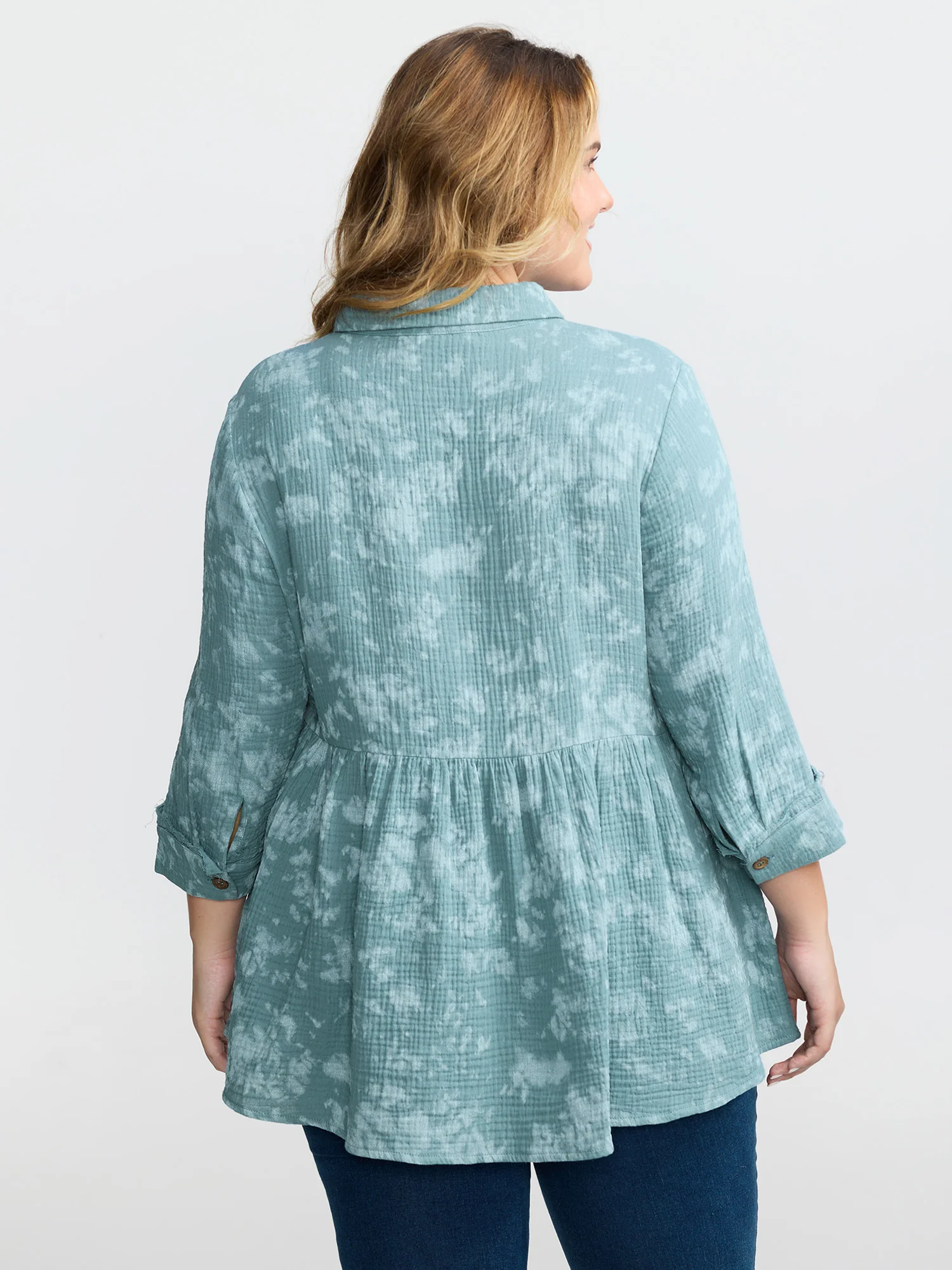 Cotton Snowflake Effect Half-Placket Blouse - Image 4