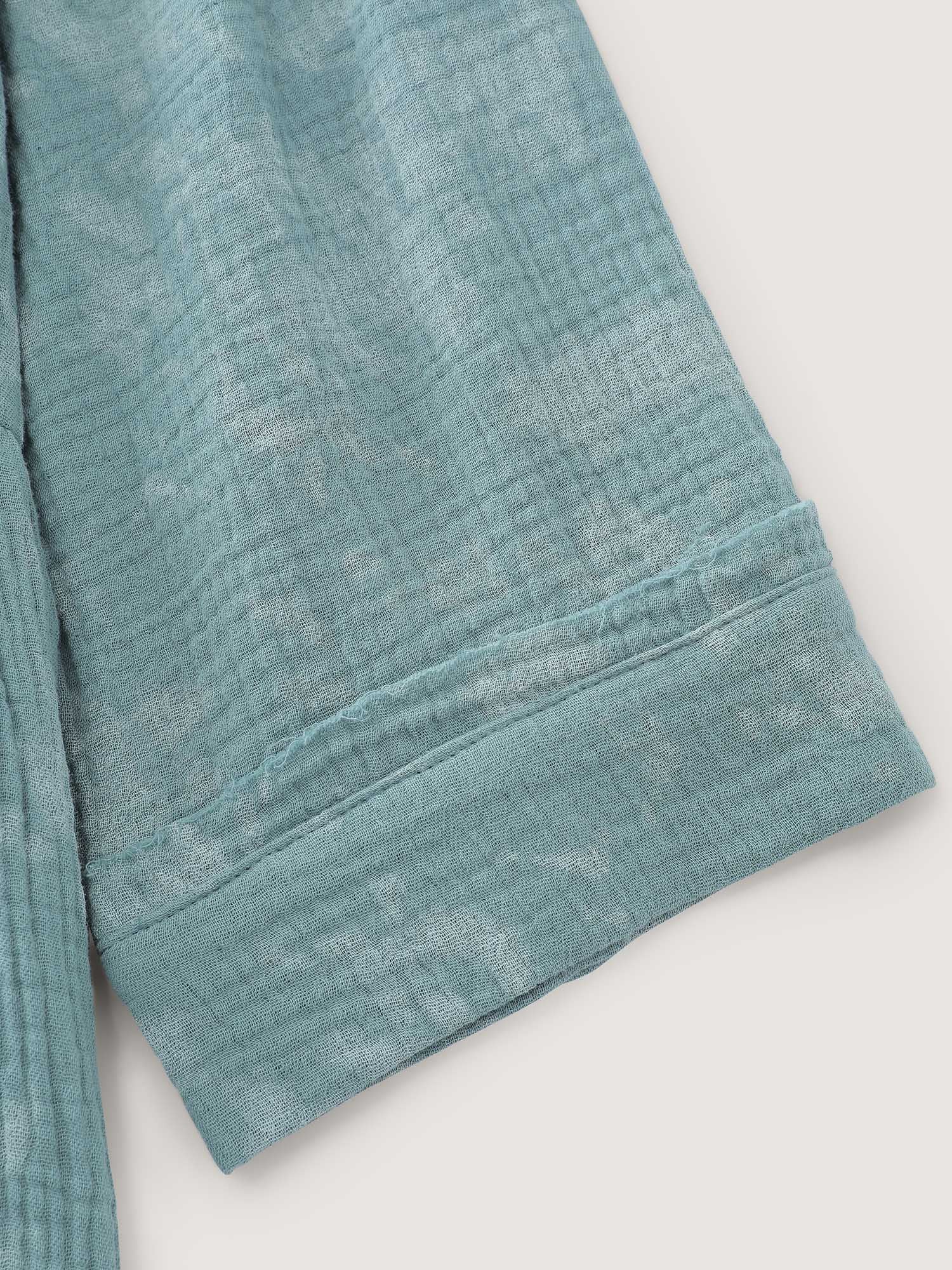 Cotton Snowflake Effect Half-Placket Blouse - Image 6