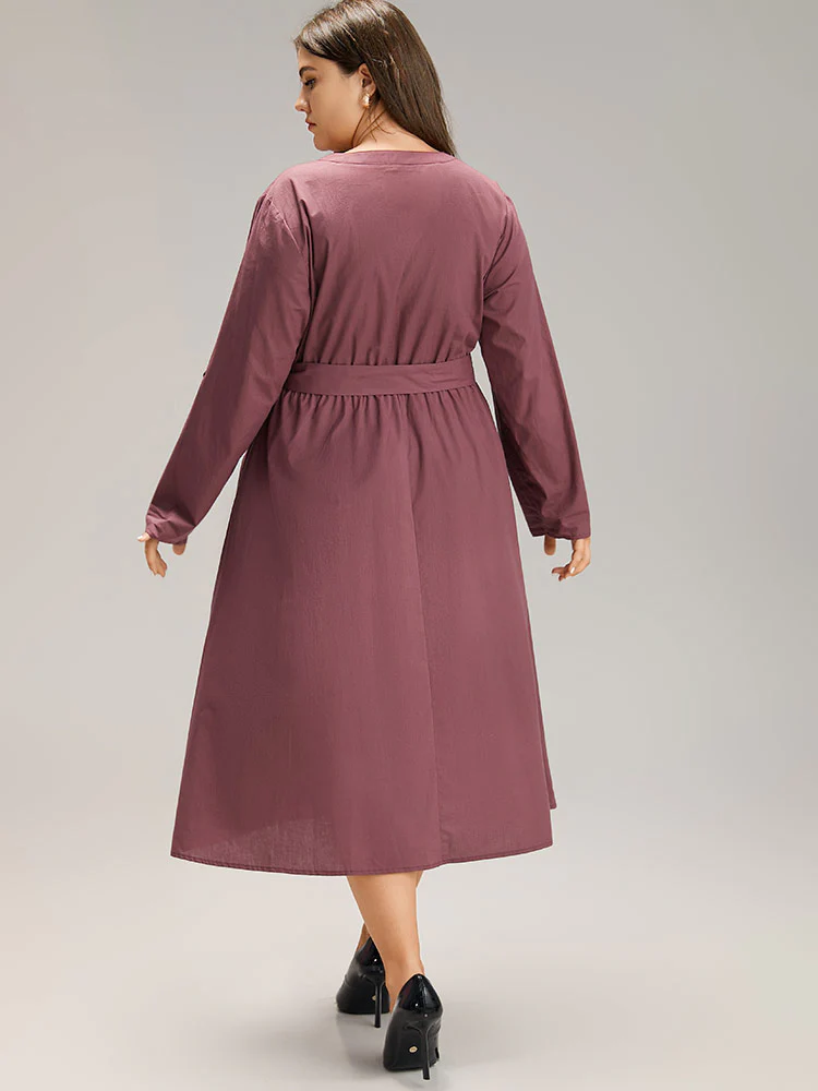 Cotton Solid Buckle Detail Pocket Dress - Image 4