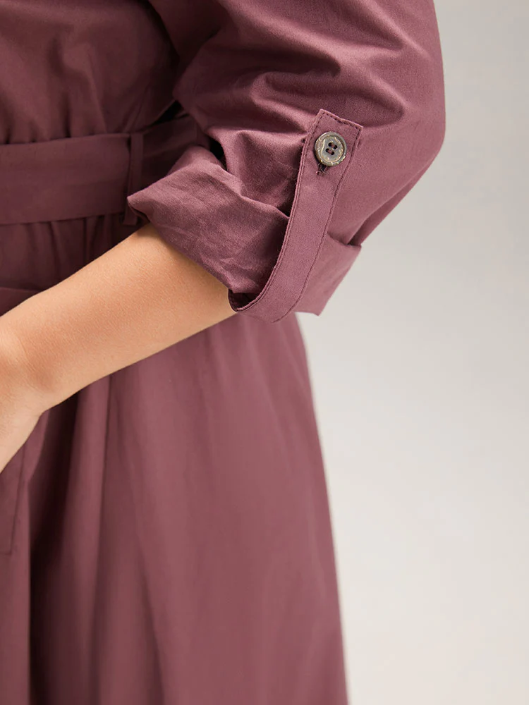 Cotton Solid Buckle Detail Pocket Dress - Image 7