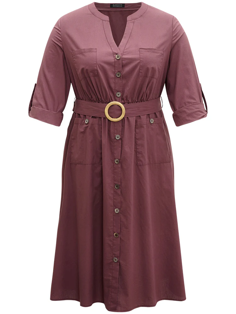 Cotton Solid Buckle Detail Pocket Dress - Image 8