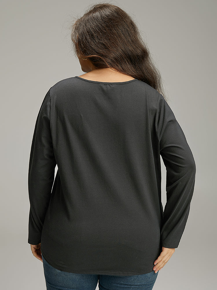 Cotton Solid Button Through Arc Hem T-shirt - Image 5