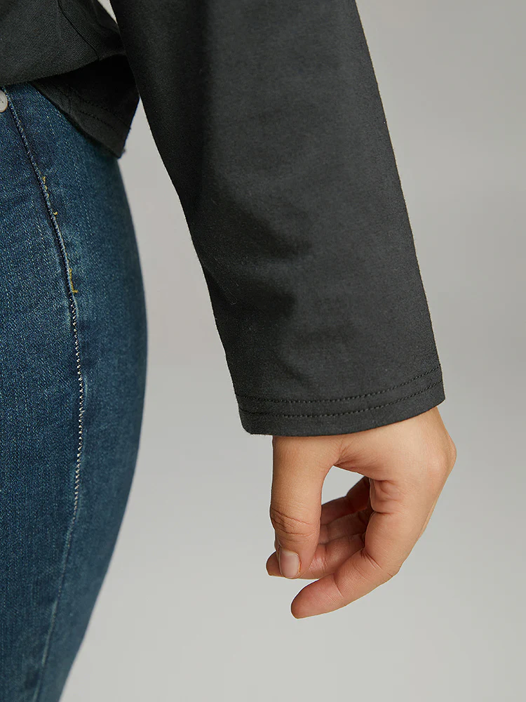 Cotton Solid Button Through Arc Hem T-shirt - Image 7