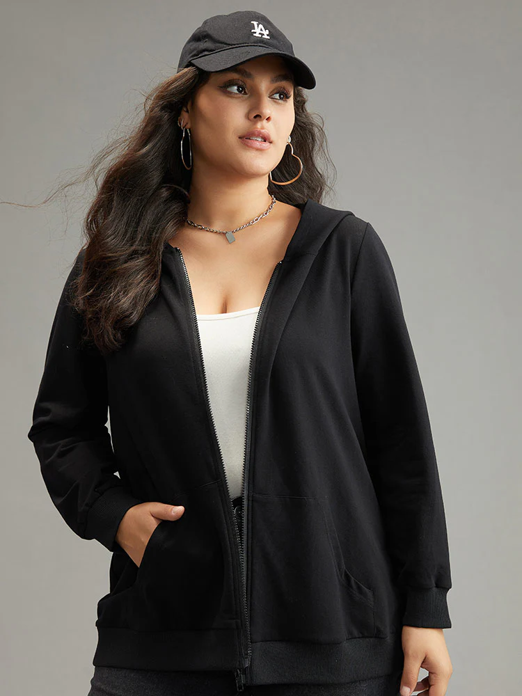Cotton Solid Pocket Hooded Sweatshirt