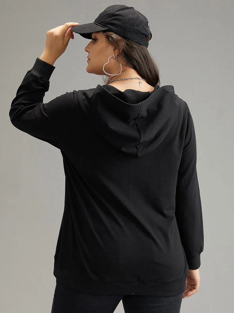 Cotton Solid Pocket Hooded Sweatshirt - Image 2