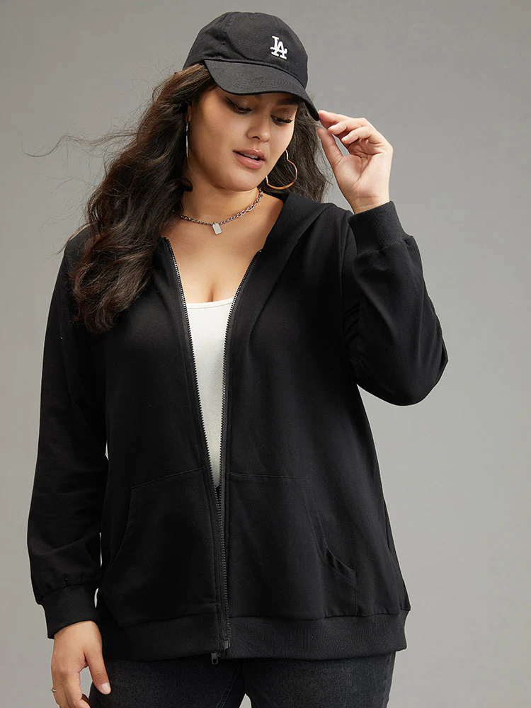 Cotton Solid Pocket Hooded Sweatshirt - Image 3