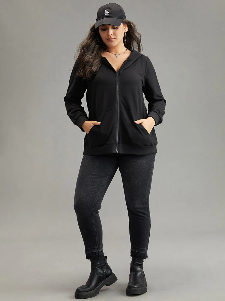 Cotton Solid Pocket Hooded Sweatshirt - Image 6