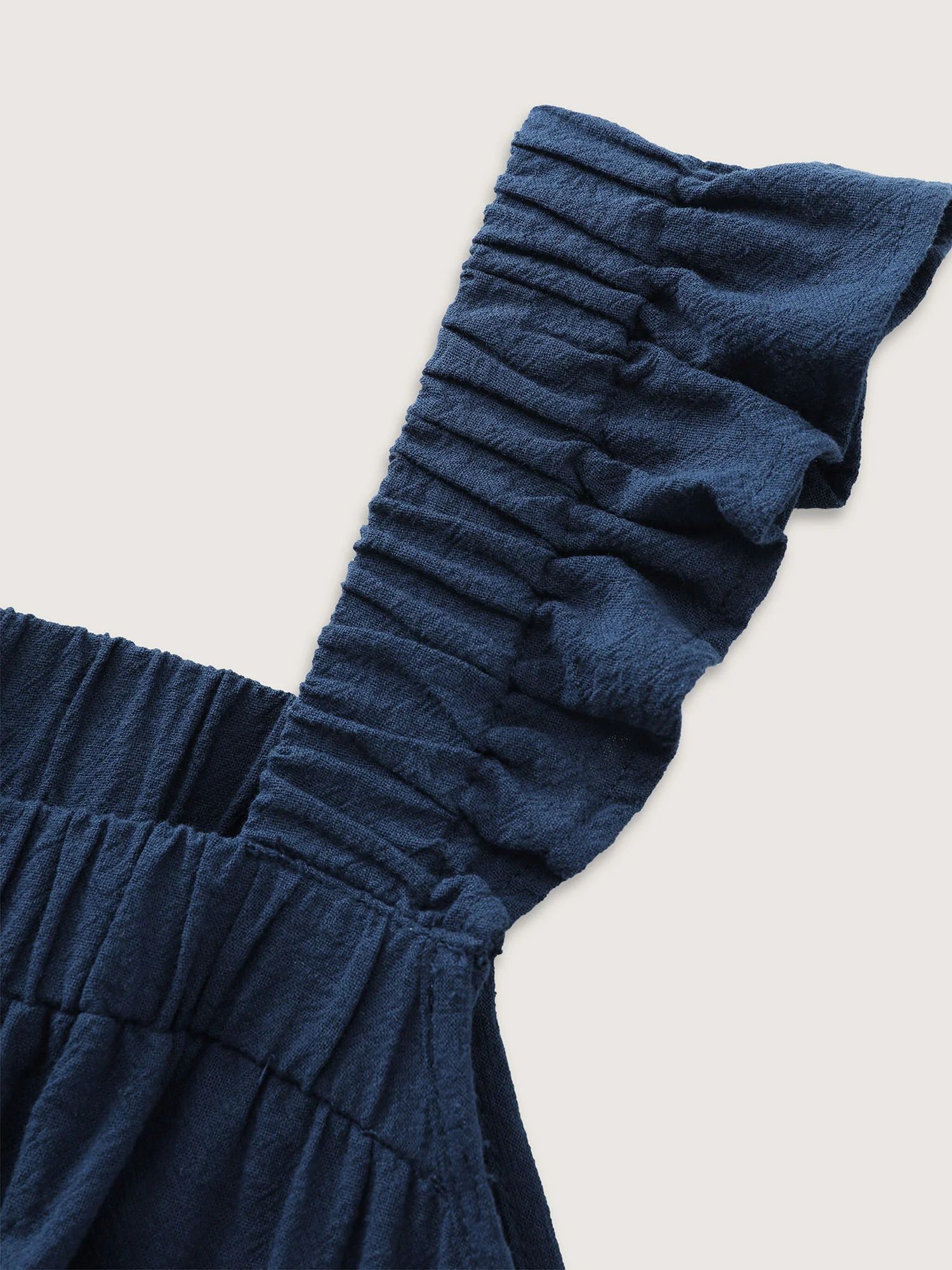 Cotton Solid Ruffle Strap Drawstring Maxi Dress - Image 5