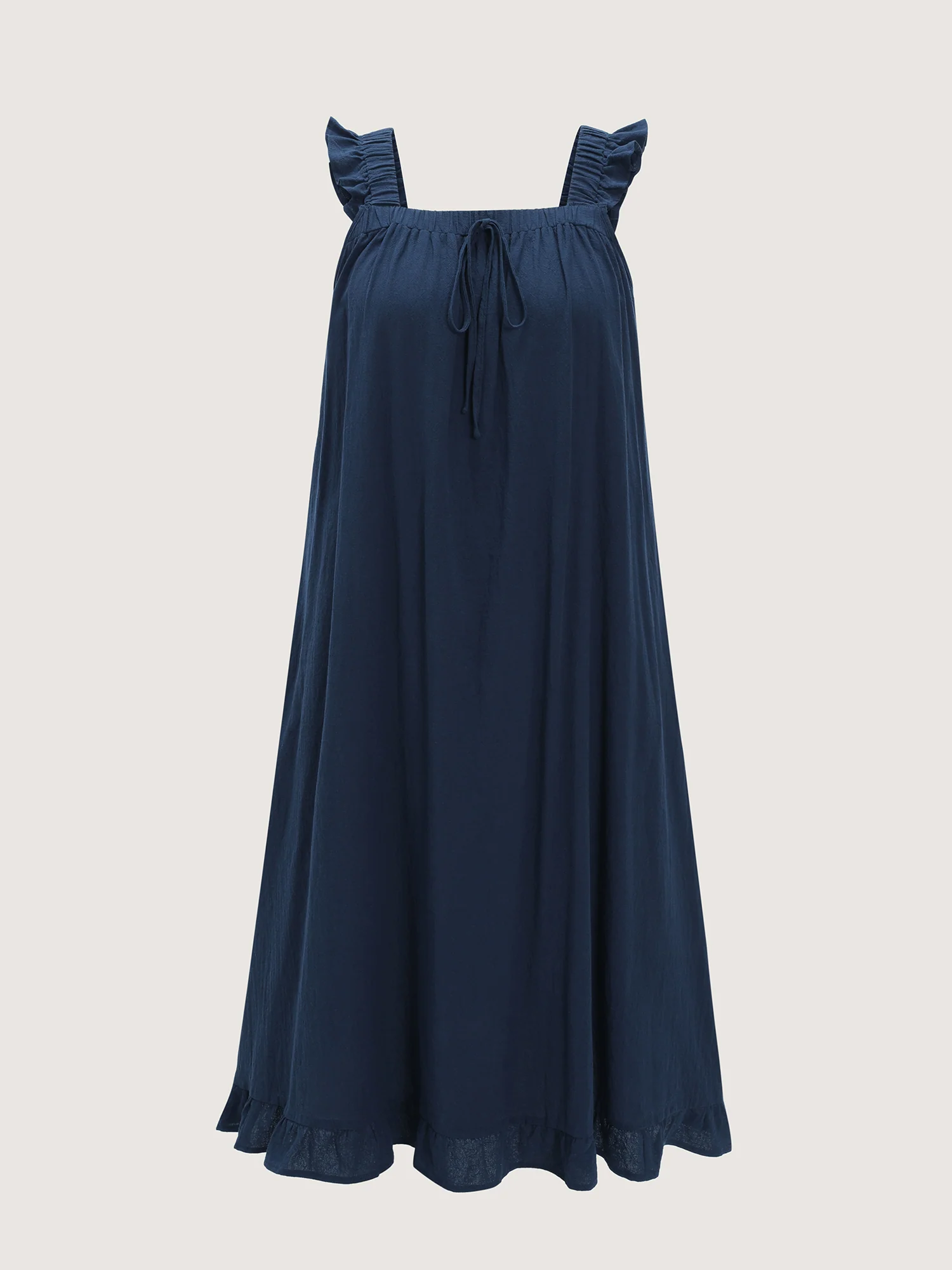 Cotton Solid Ruffle Strap Drawstring Maxi Dress - Image 7