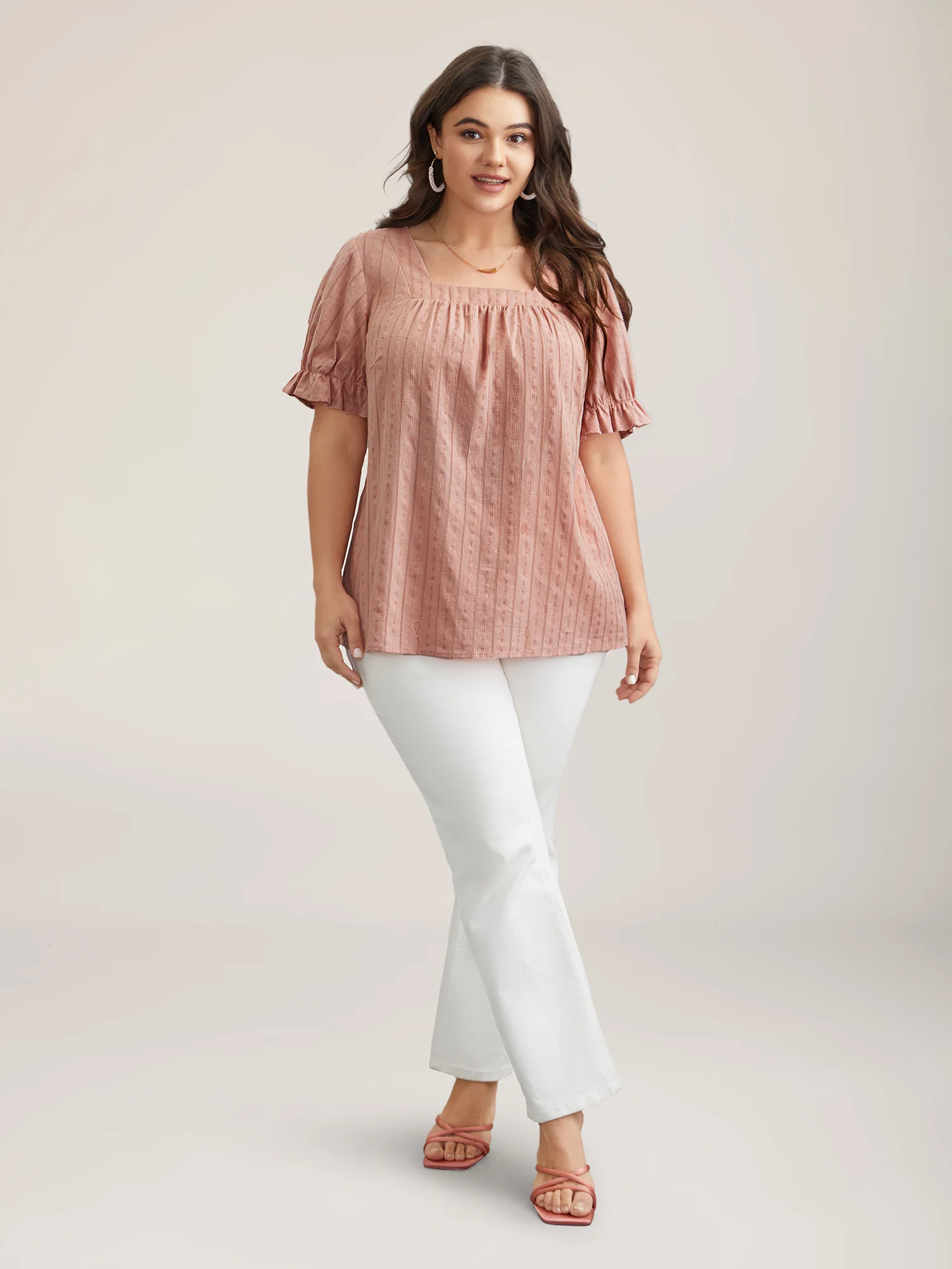 Cotton Square Neck Ruffled Sleeve Shirt - Image 10
