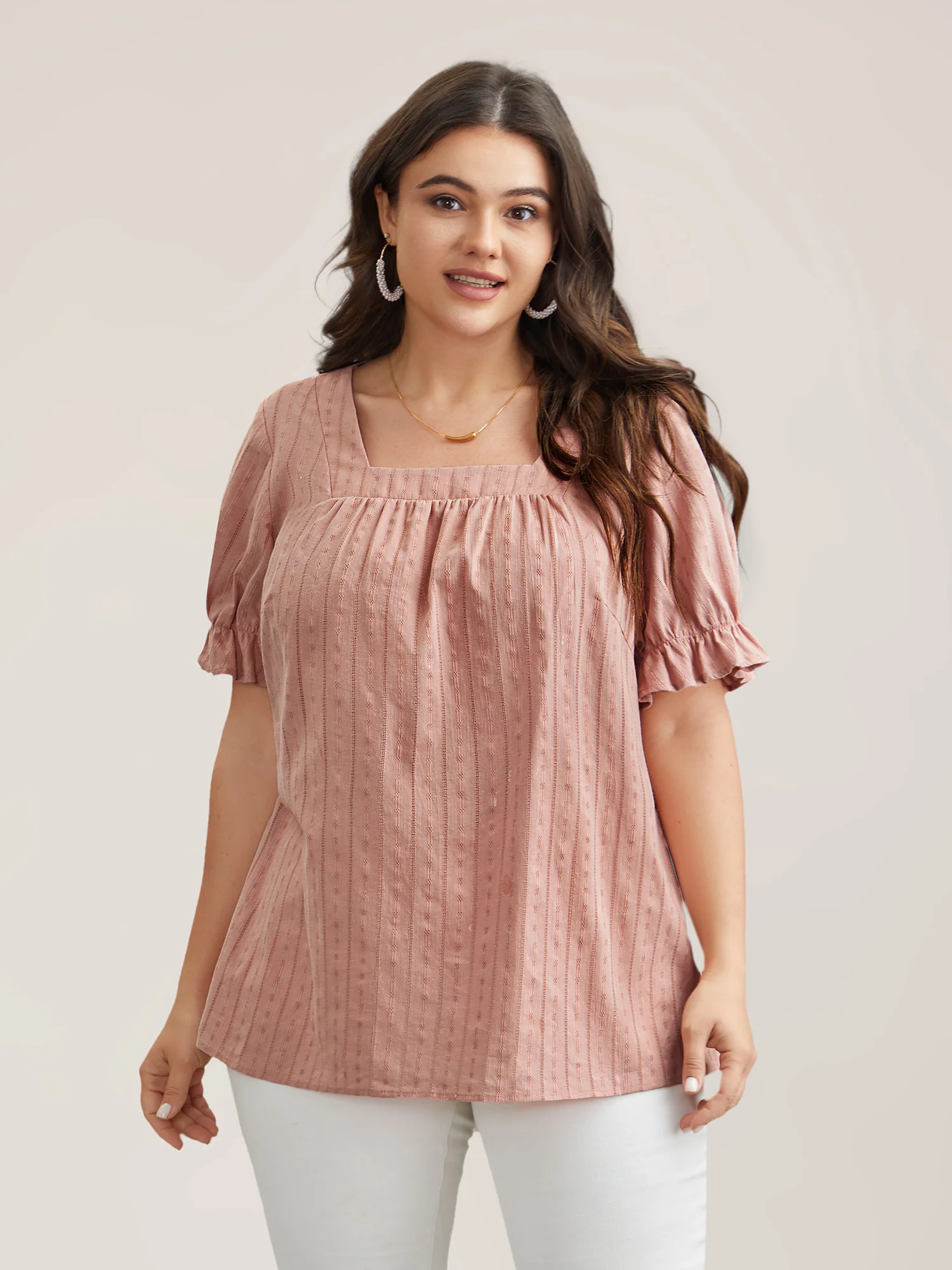 Cotton Square Neck Ruffled Sleeve Shirt - Image 11