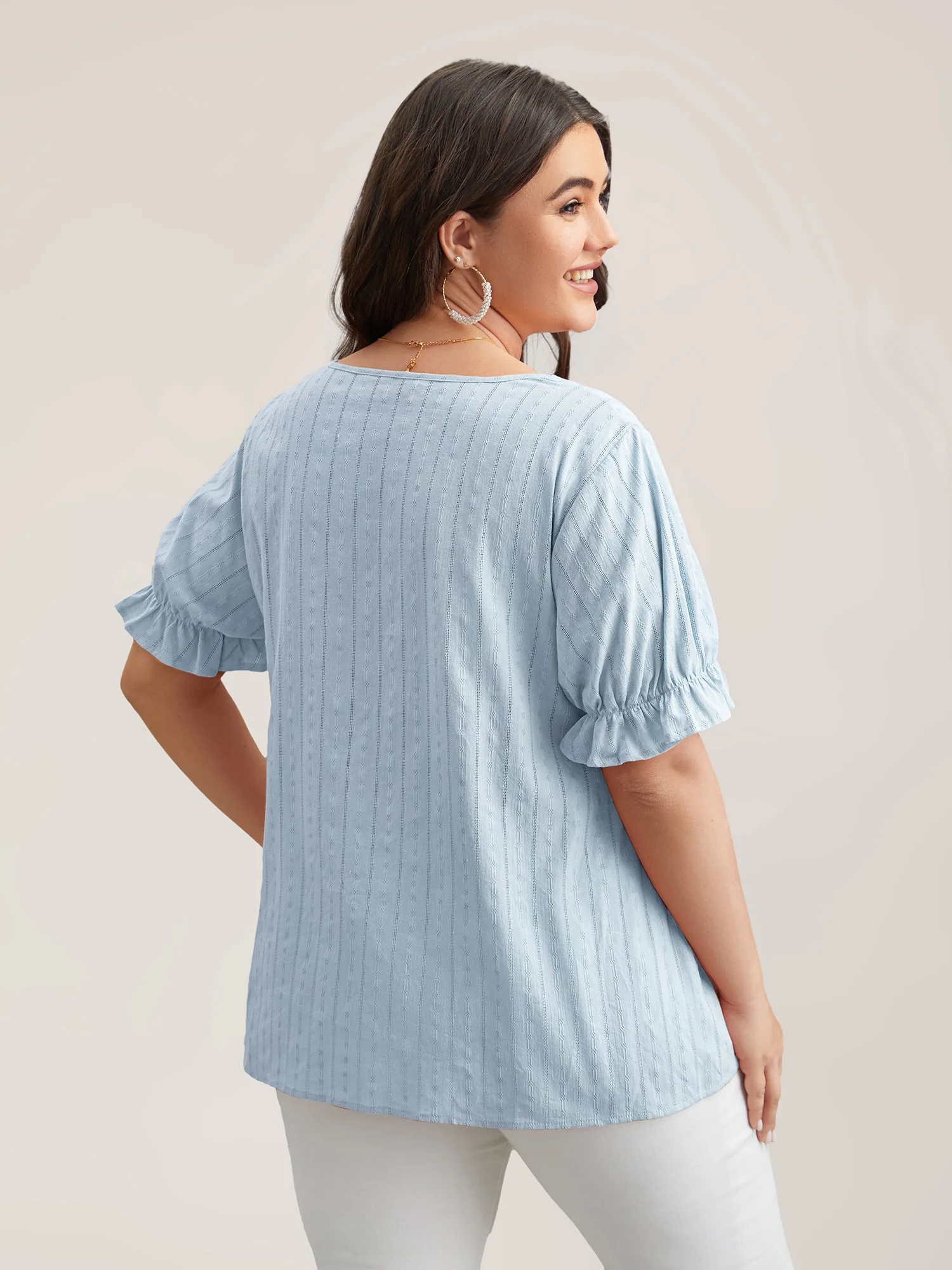Cotton Square Neck Ruffled Sleeve Shirt - Image 19