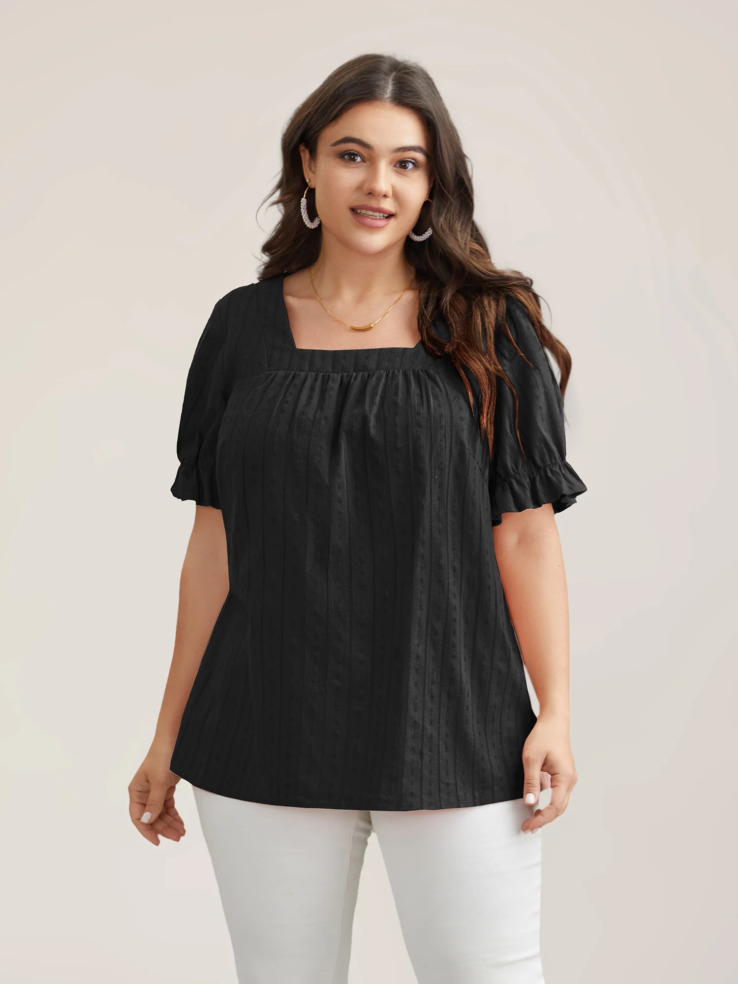 Cotton Square Neck Ruffled Sleeve Shirt - Image 22