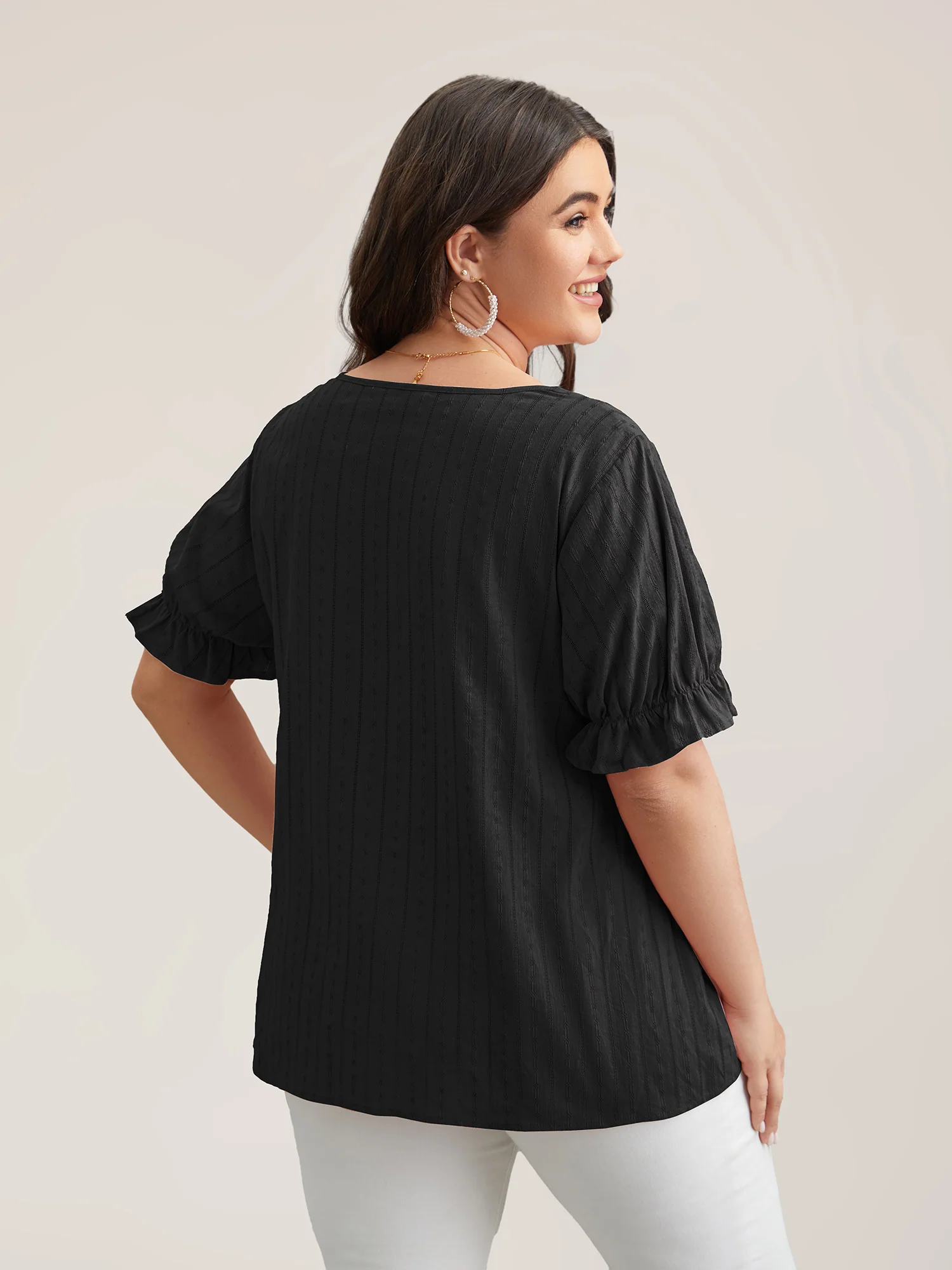 Cotton Square Neck Ruffled Sleeve Shirt - Image 23
