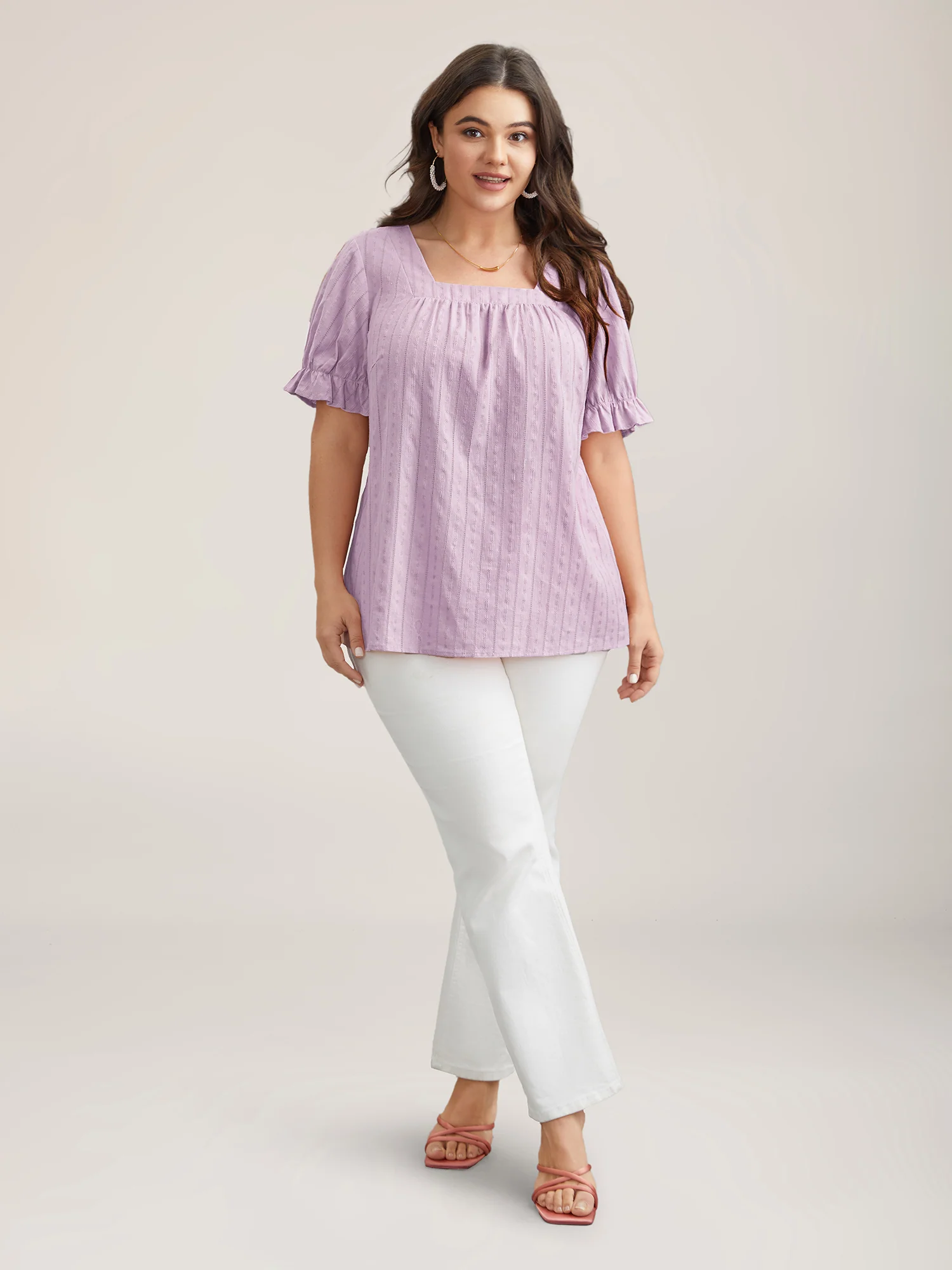 Cotton Square Neck Ruffled Sleeve Shirt - Image 25