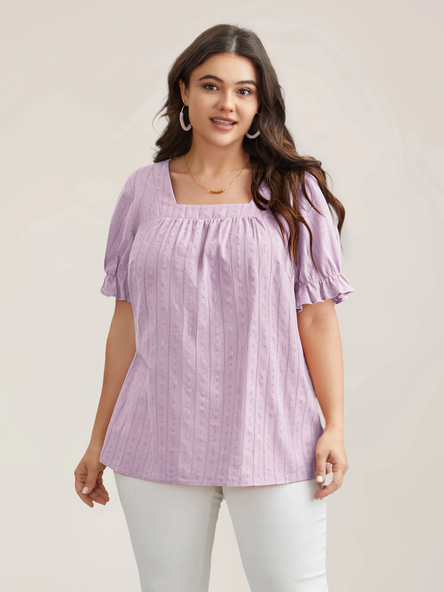 Cotton Square Neck Ruffled Sleeve Shirt - Image 26