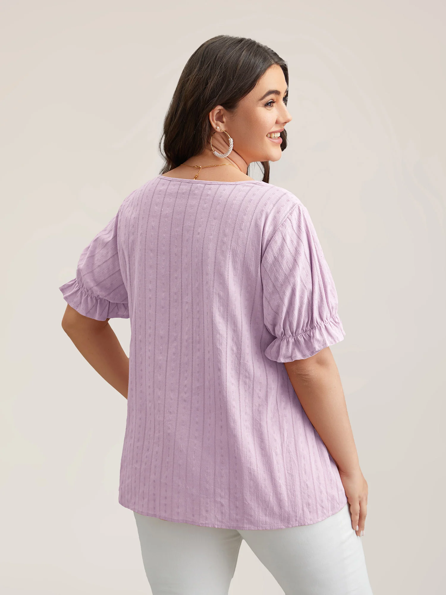 Cotton Square Neck Ruffled Sleeve Shirt - Image 27