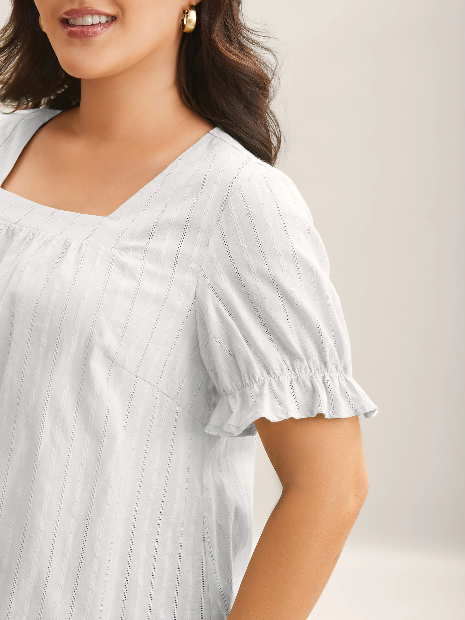 Cotton Square Neck Ruffled Sleeve Shirt - Image 29