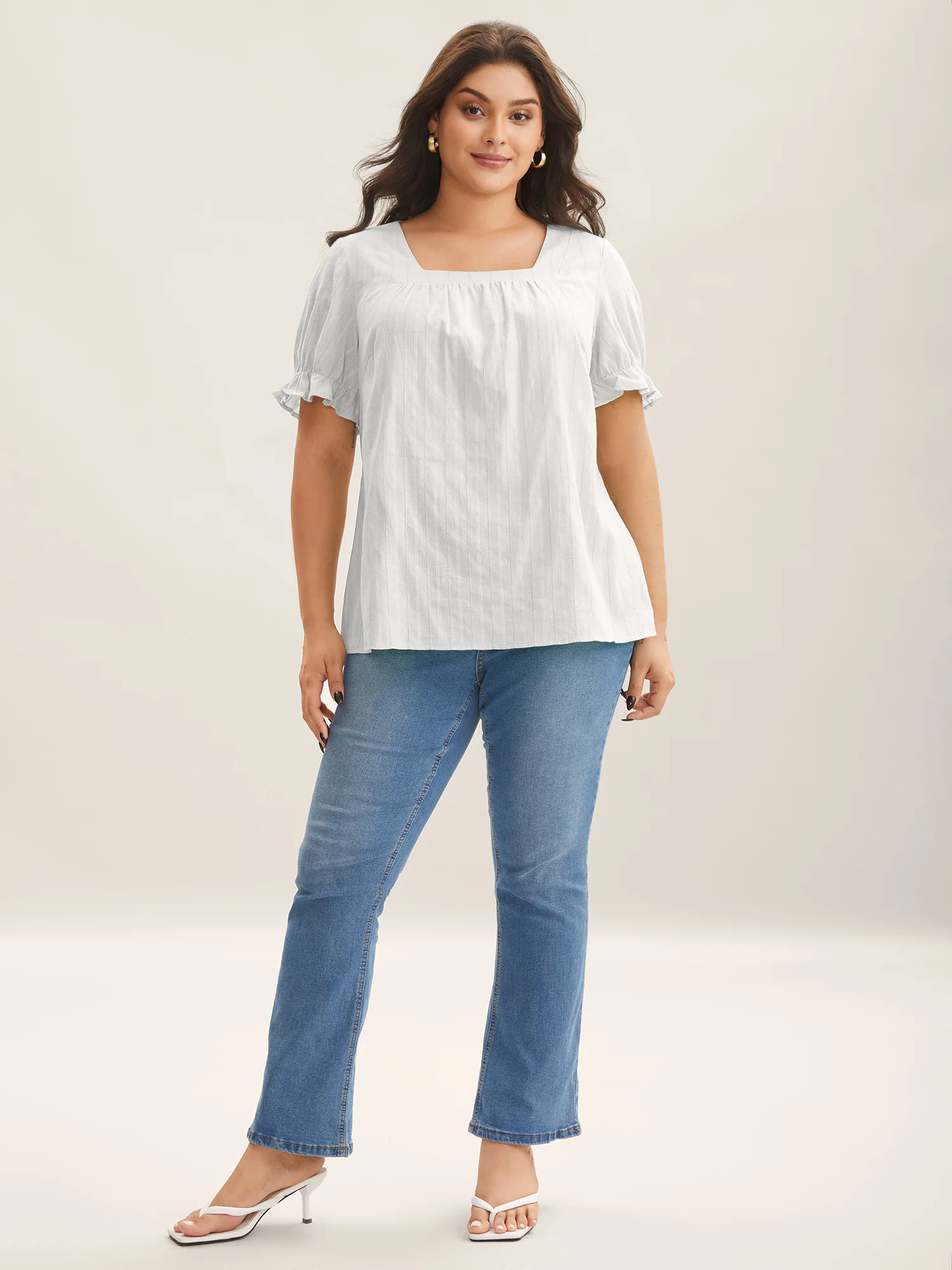 Cotton Square Neck Ruffled Sleeve Shirt - Image 30